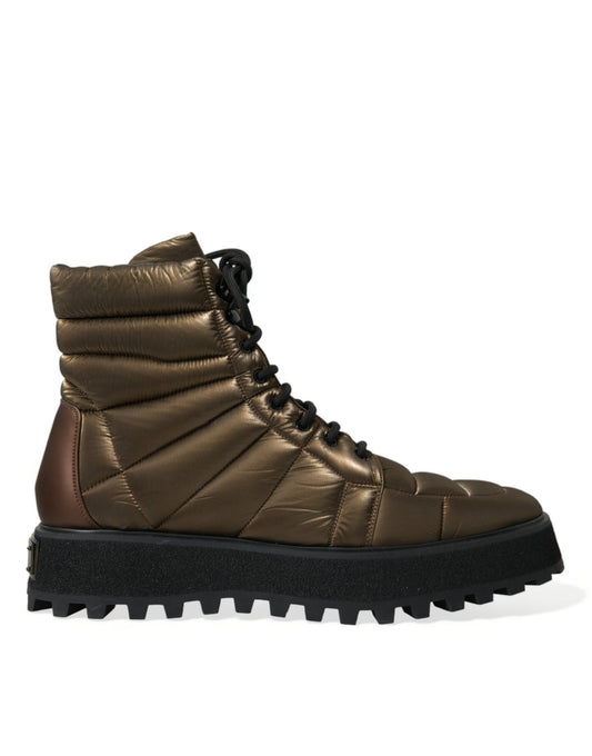 Bronze Padded Mid Calf Lace Up Boots Shoes