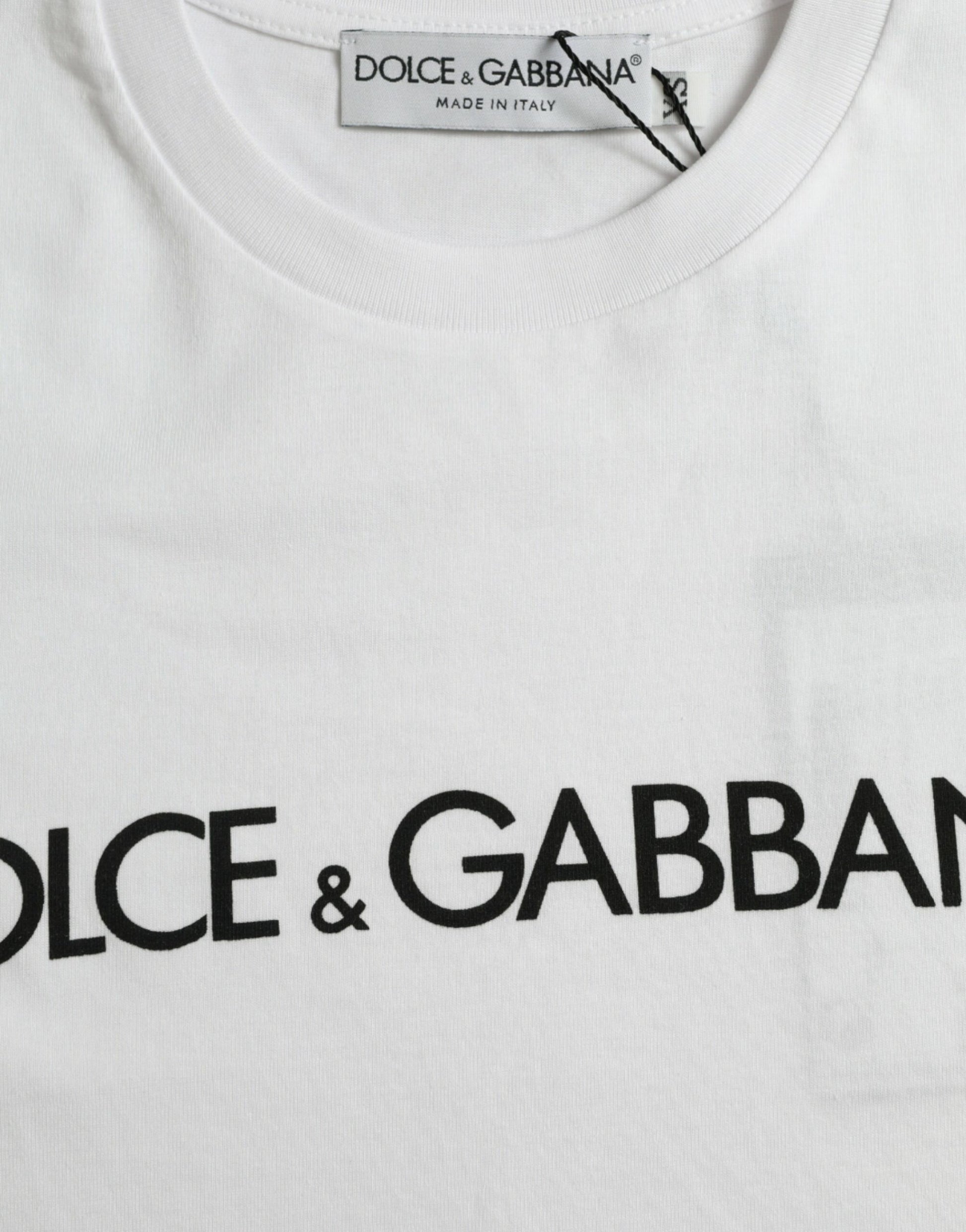 White Logo Print Cotton Crew Neck T-shirt