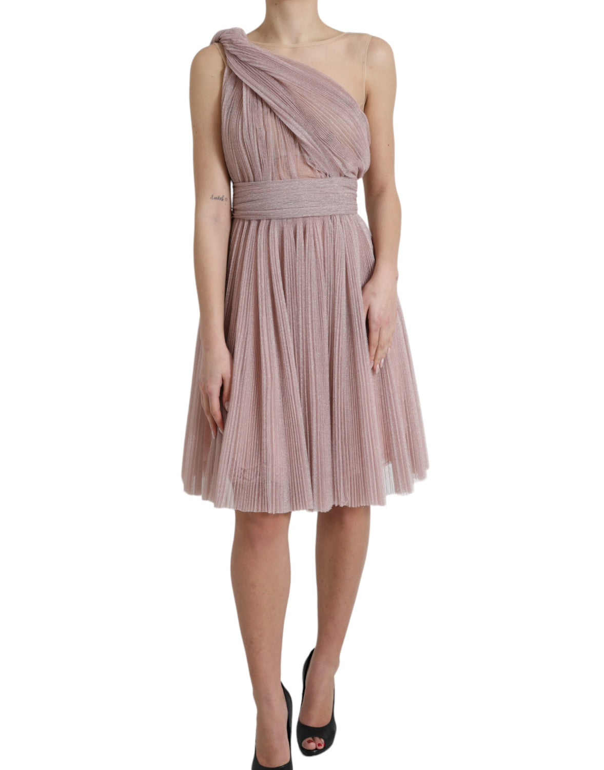Light Lilac Pleated Lame Tulle One Shoulder Dress