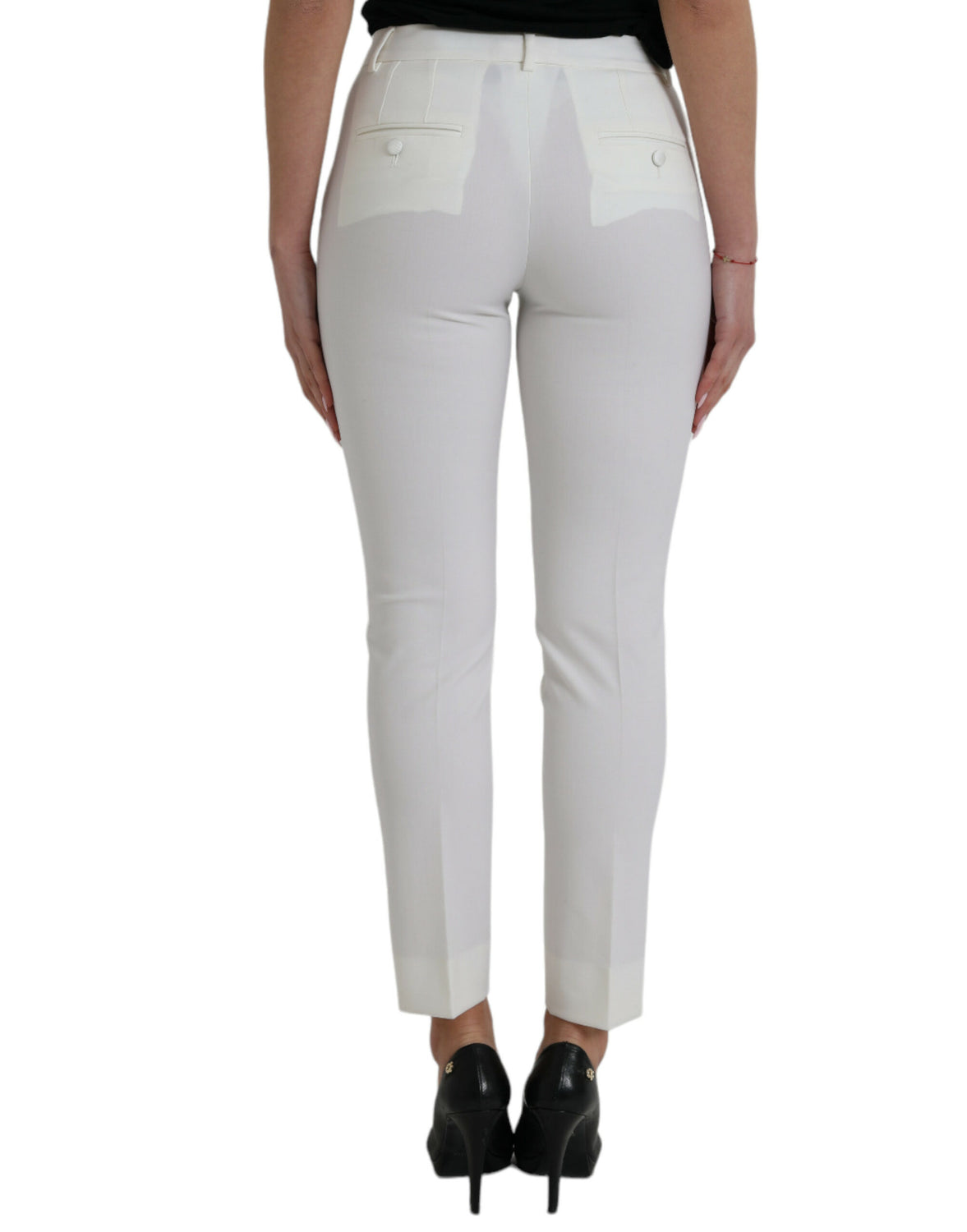 White Wool Mid Waist Tapered Pants