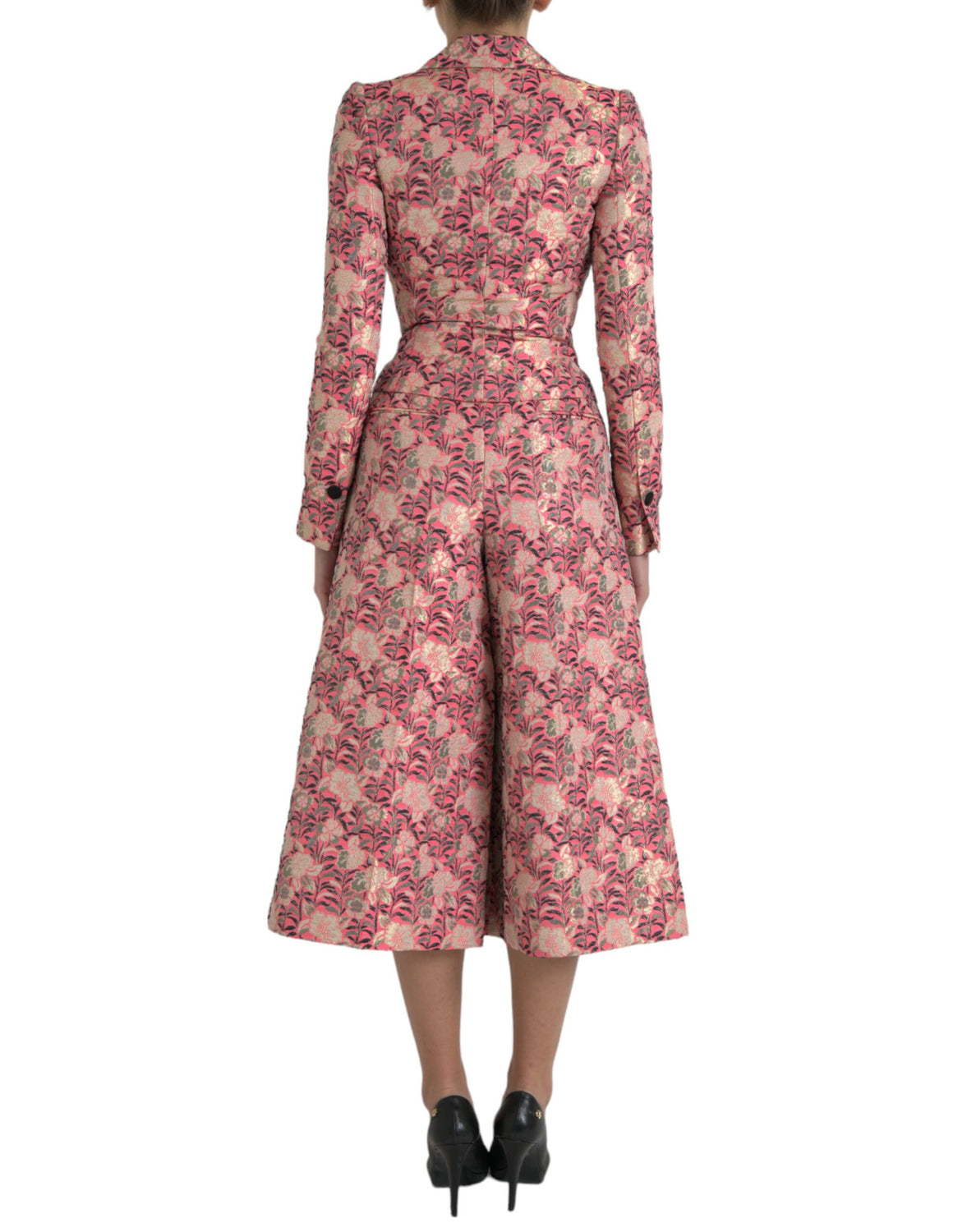 Pink Floral Jacquard Slim Fit 2 Piece Suit