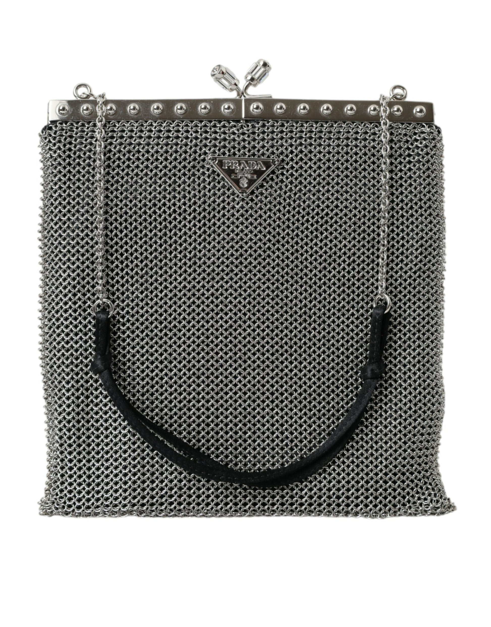 Gray Chain Metal Mesh Logo Plaque Bandoliera Shoulder Bag
