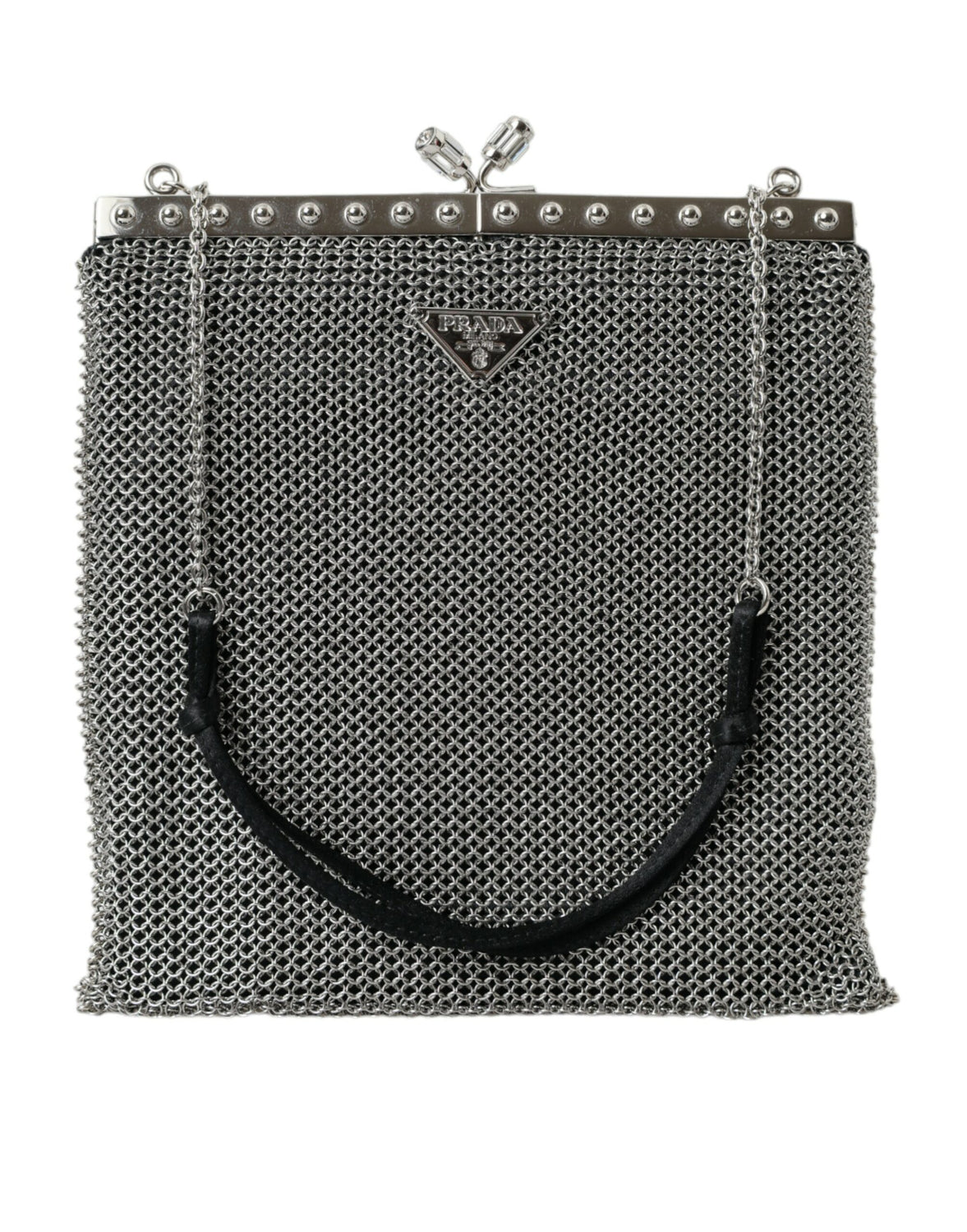 Gray Chain Metal Mesh Logo Plaque Bandoliera Shoulder Bag