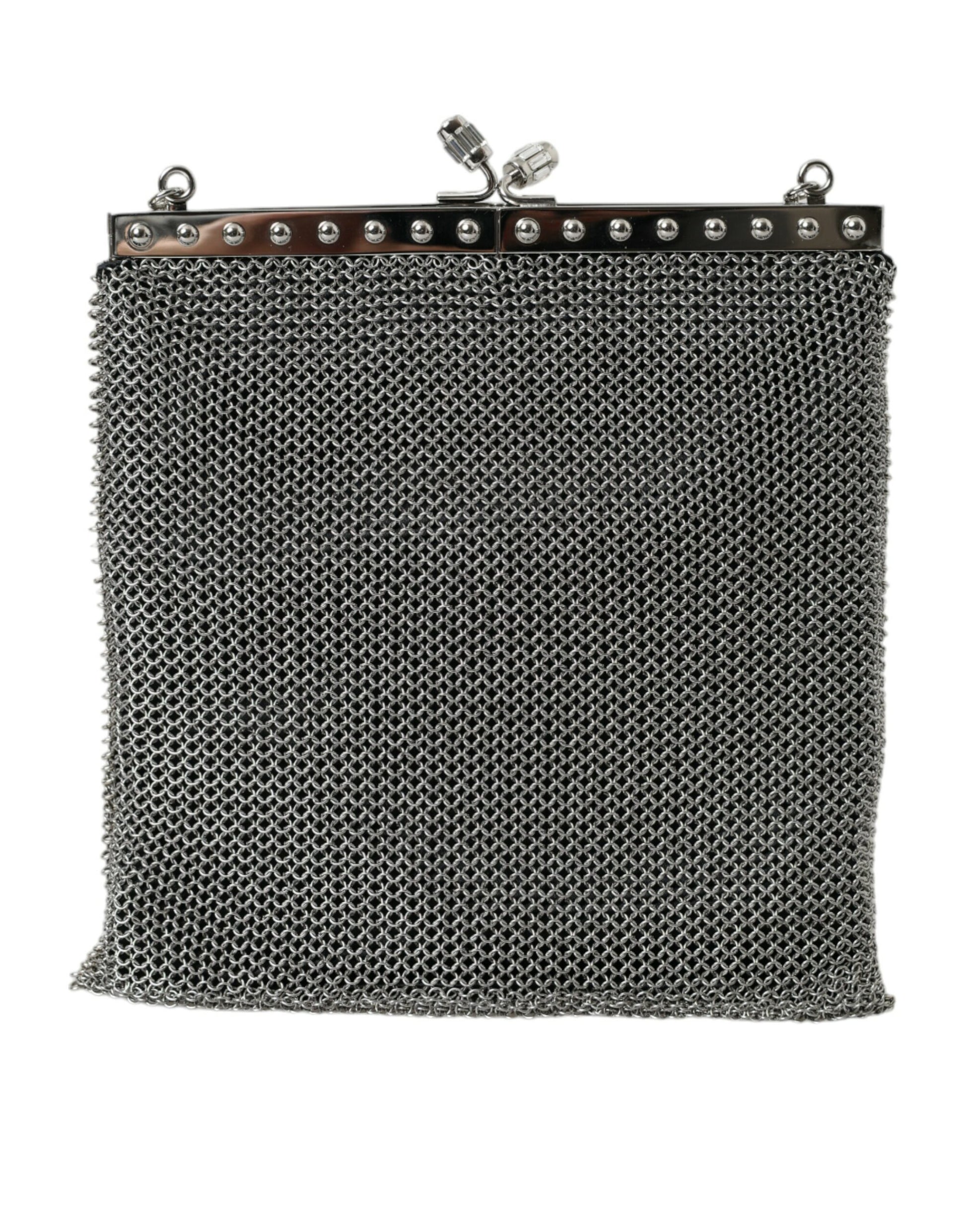 Gray Chain Metal Mesh Logo Plaque Bandoliera Shoulder Bag