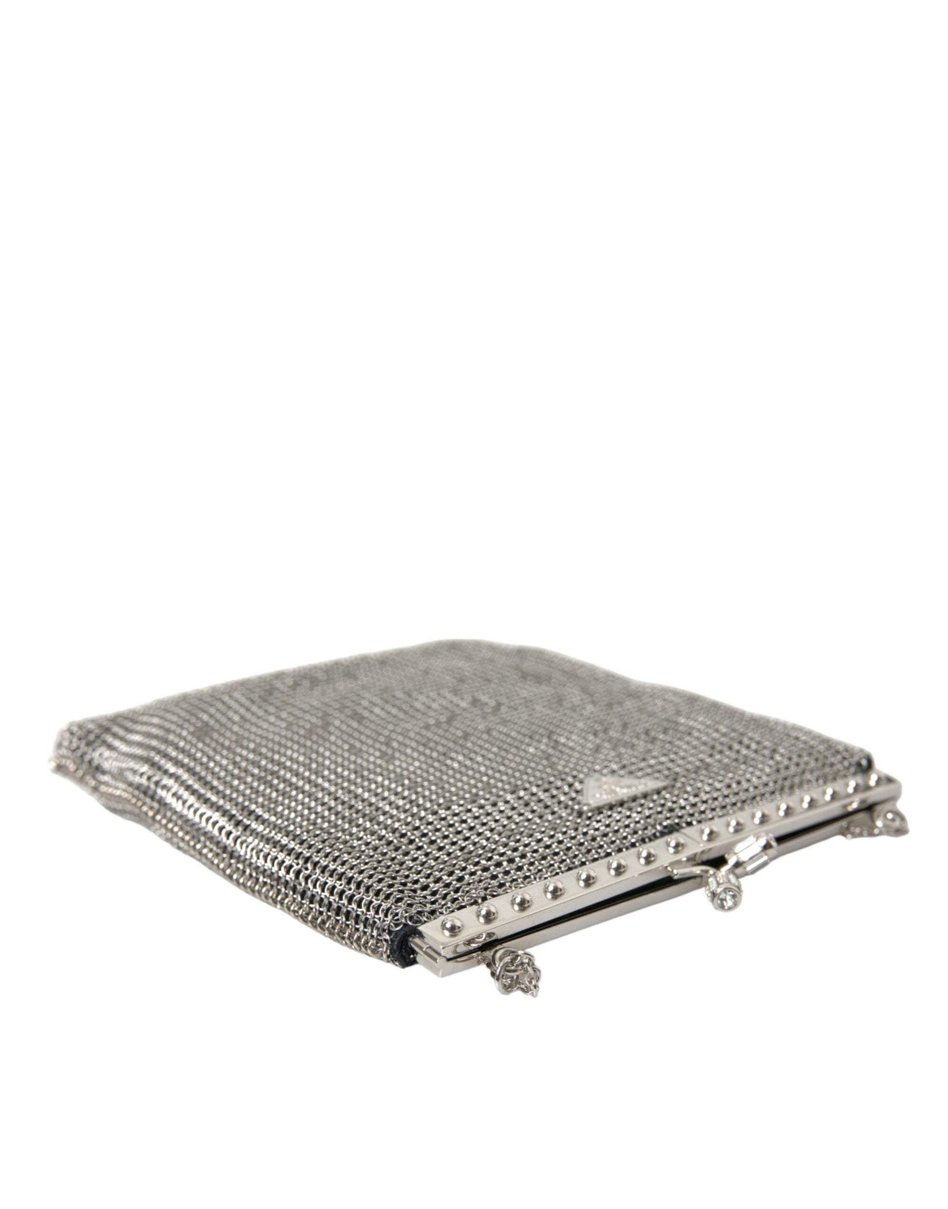 Gray Chain Metal Mesh Logo Plaque Bandoliera Shoulder Bag