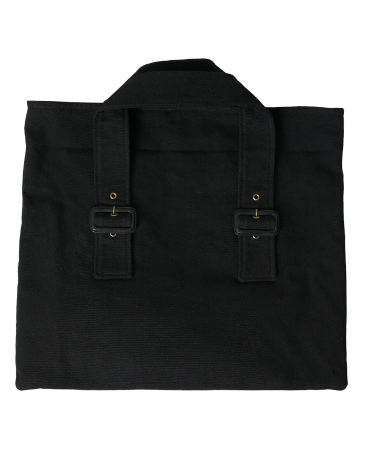 Black Canvas Denim Logo Shoulder Tote Shopping Bag