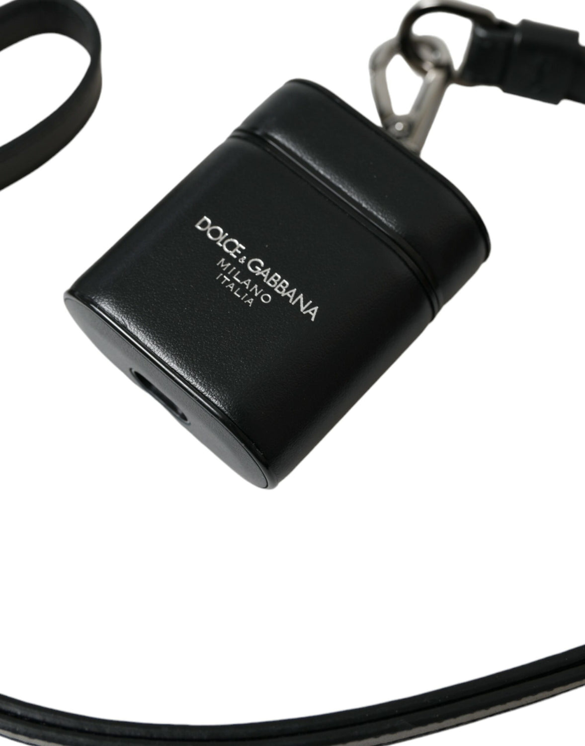 Black Leather Strap Silver Metal Logo Printed Airpods Case