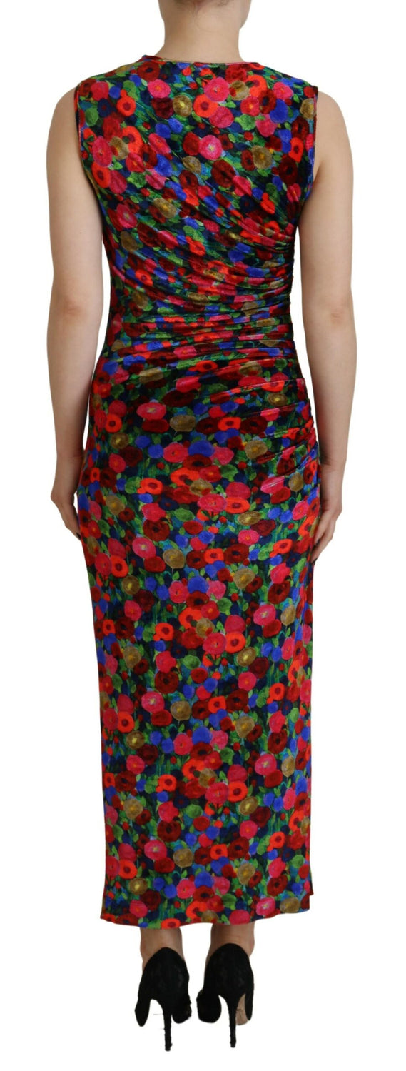Multicolor Floral Bodycon Ruched Maxi Dress