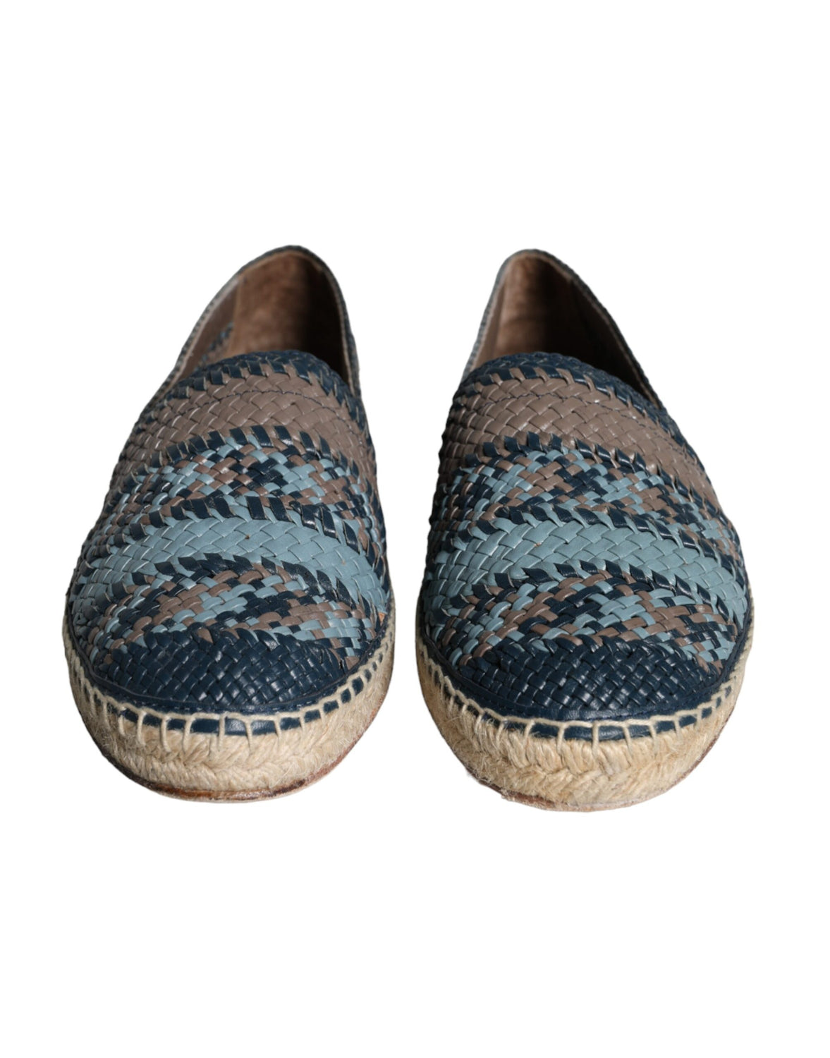 Blue Gray Woven Leather Buffalo Espadrille Shoes