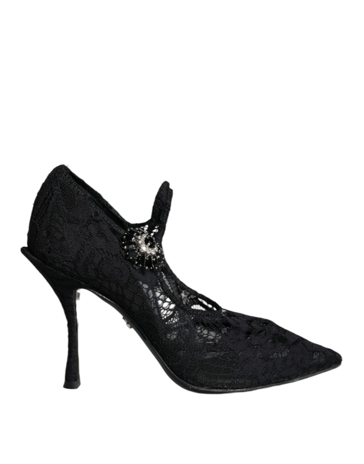 Black Mary Jane Pumps Lace Crystals Heels Shoes