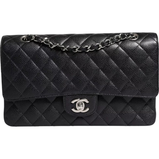 Black Caviar Medium Classic Double Flap Quilted Shoulder Bag