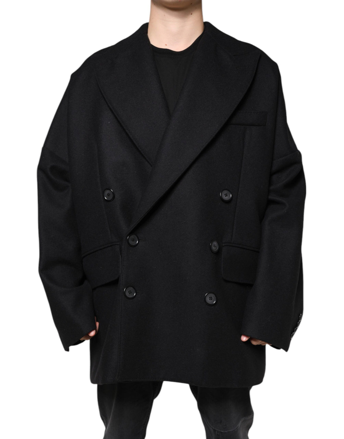 Black Wool Double Breasted Men Coat Jacket