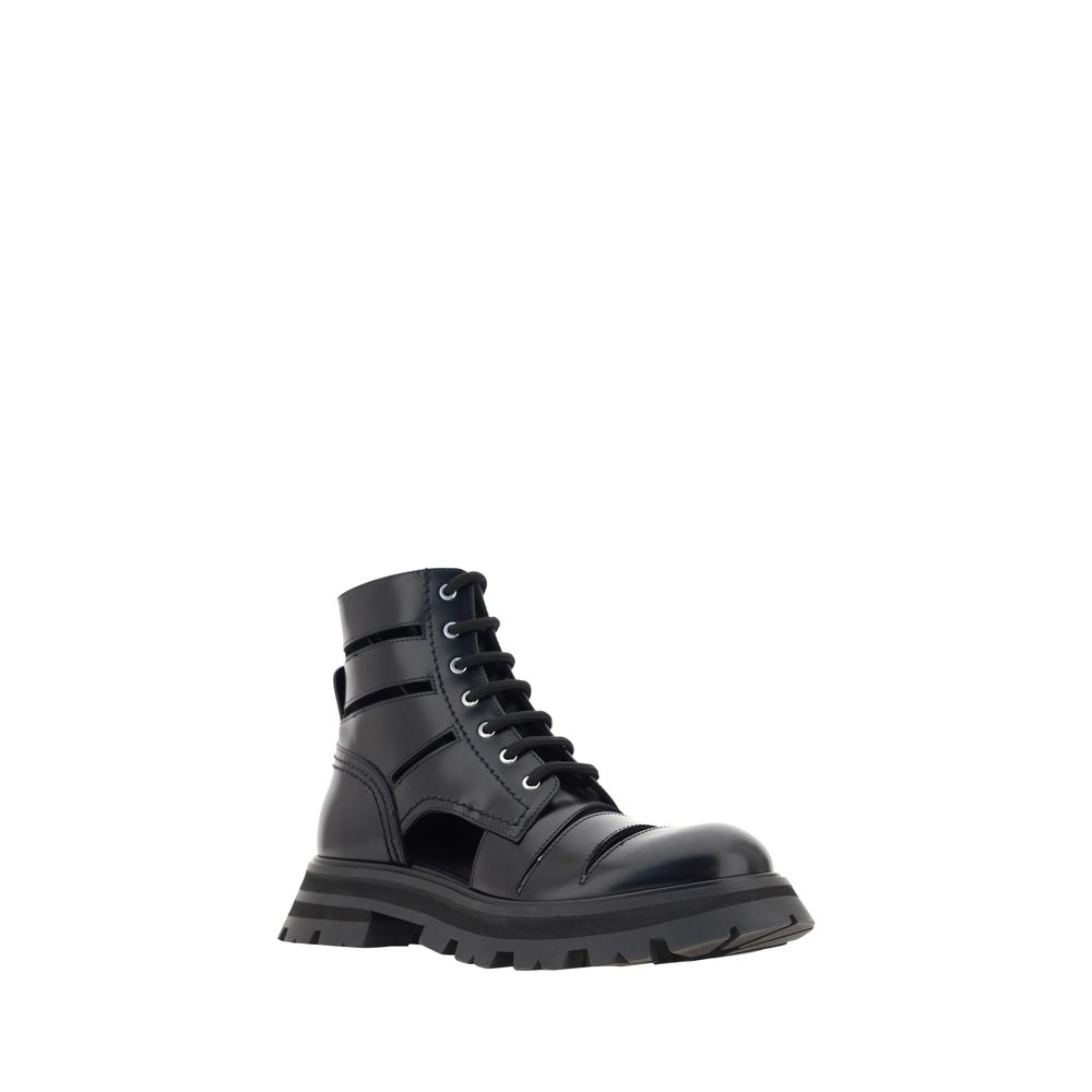 Black Rubber Lace-Up Boots