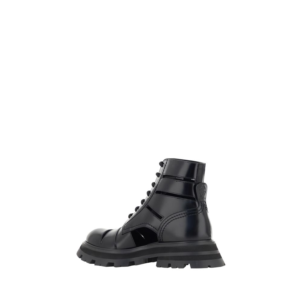 Black Rubber Lace-Up Boots