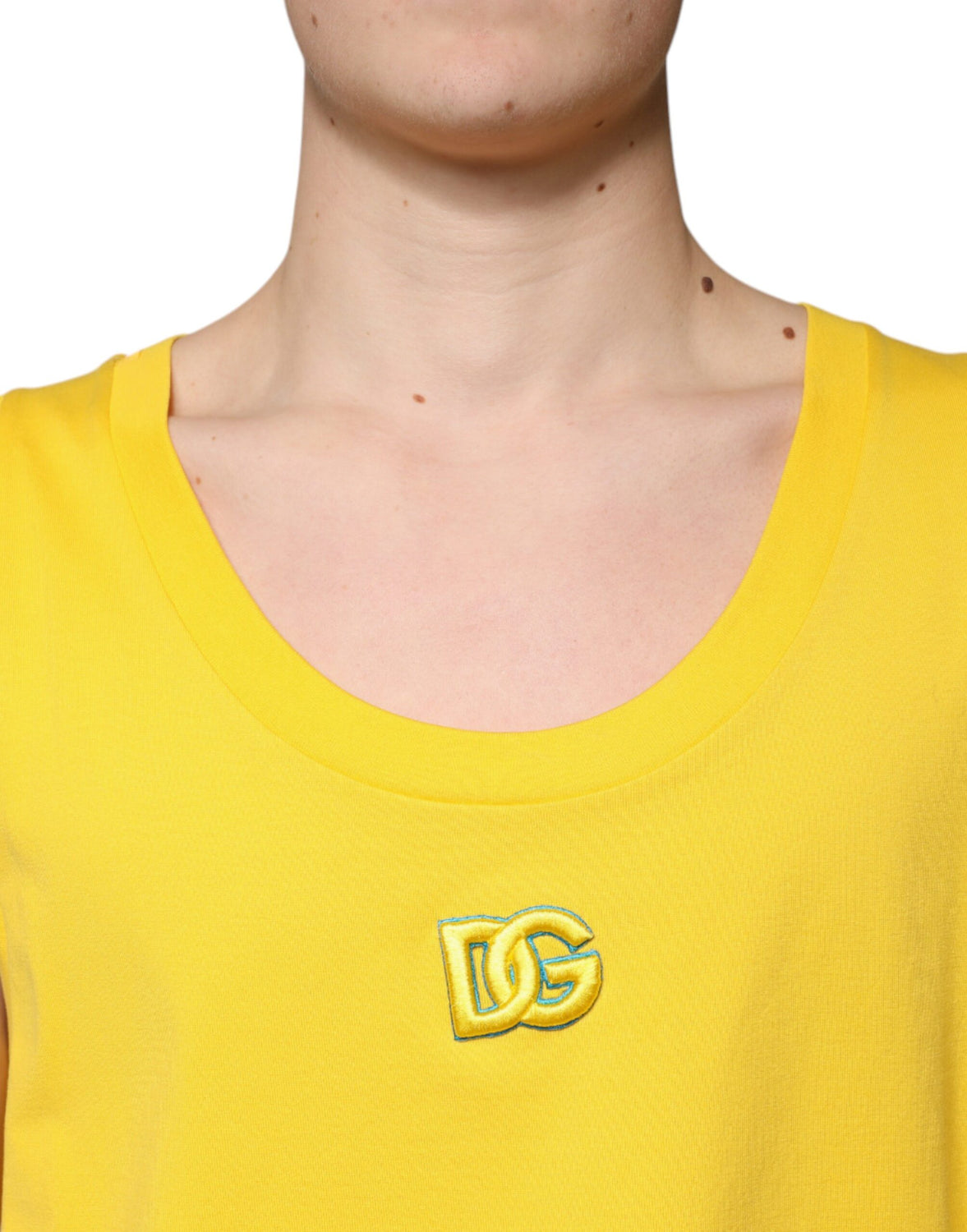 Yellow Cotton Round Neck Sleeveless T-shirt