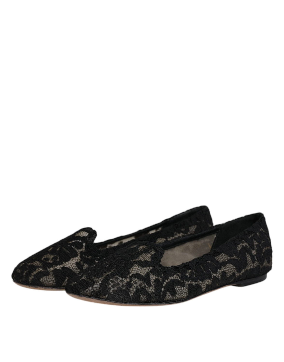 Black Taormina Lace Slip On Flats Shoes