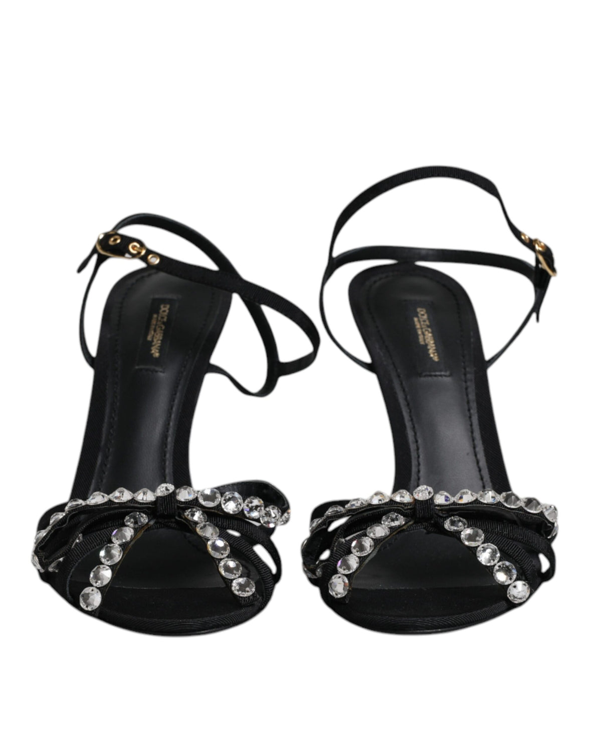 Black Leather Crystal Bow KEIRA Sandals Shoes