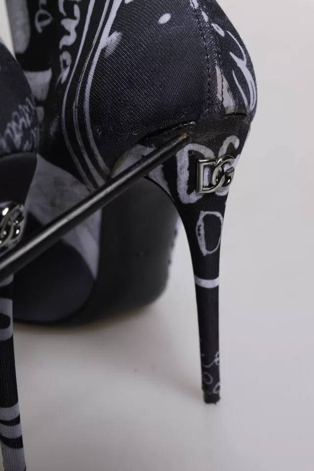 Black Logo Stretch Heels High Boots Shoes