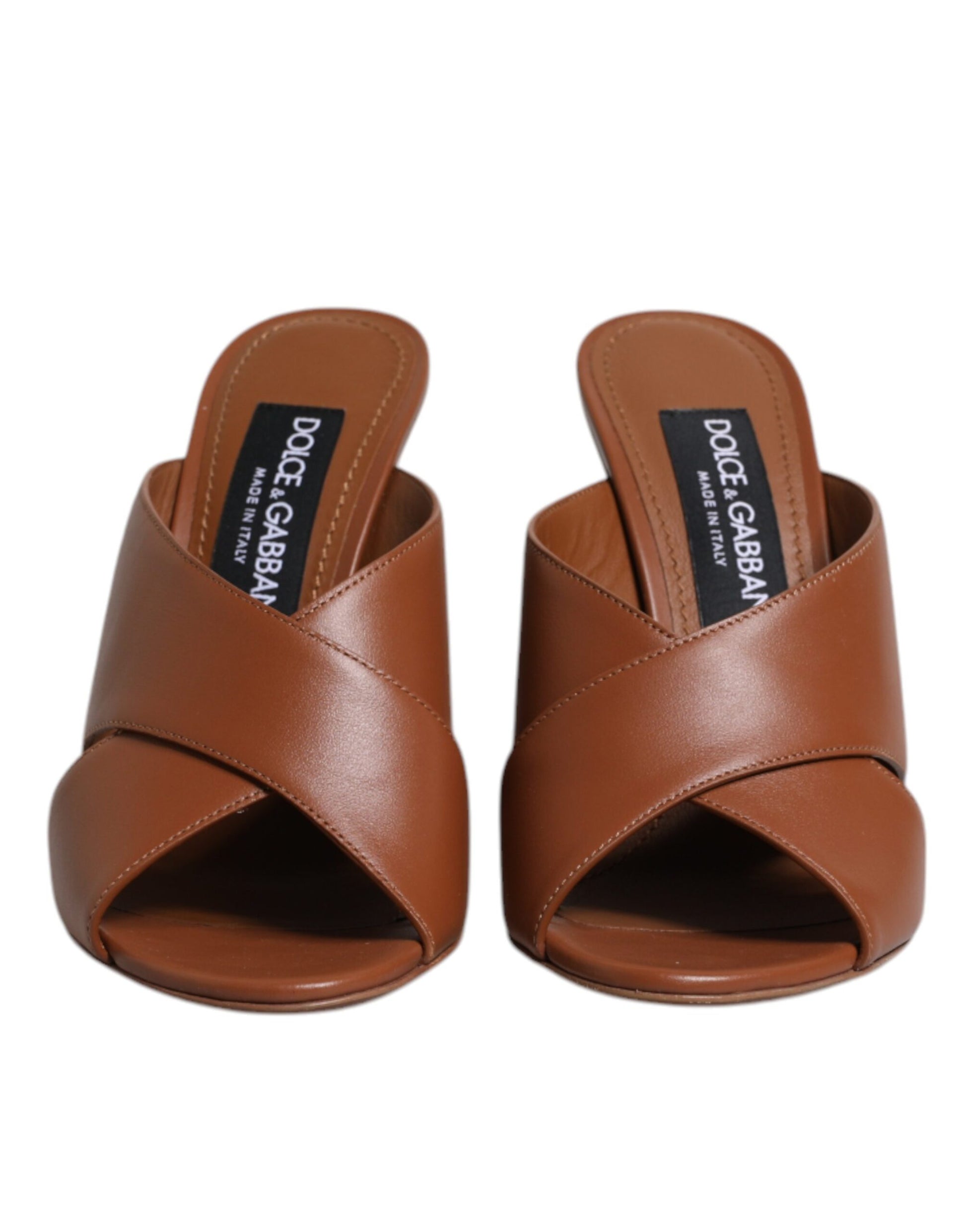 Brown Logo KEIRA Leather Slides Sandals Shoes
