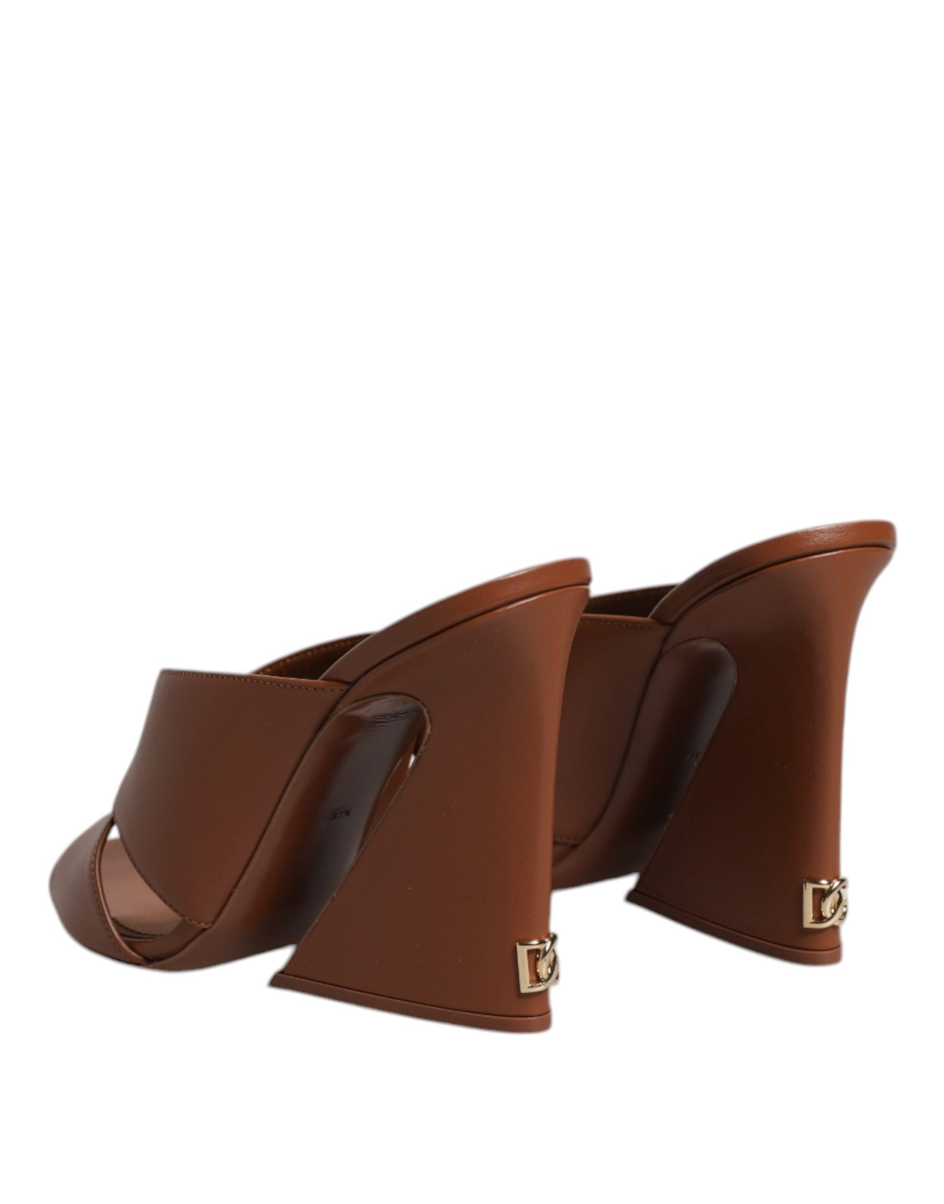Brown Logo KEIRA Leather Slides Sandals Shoes