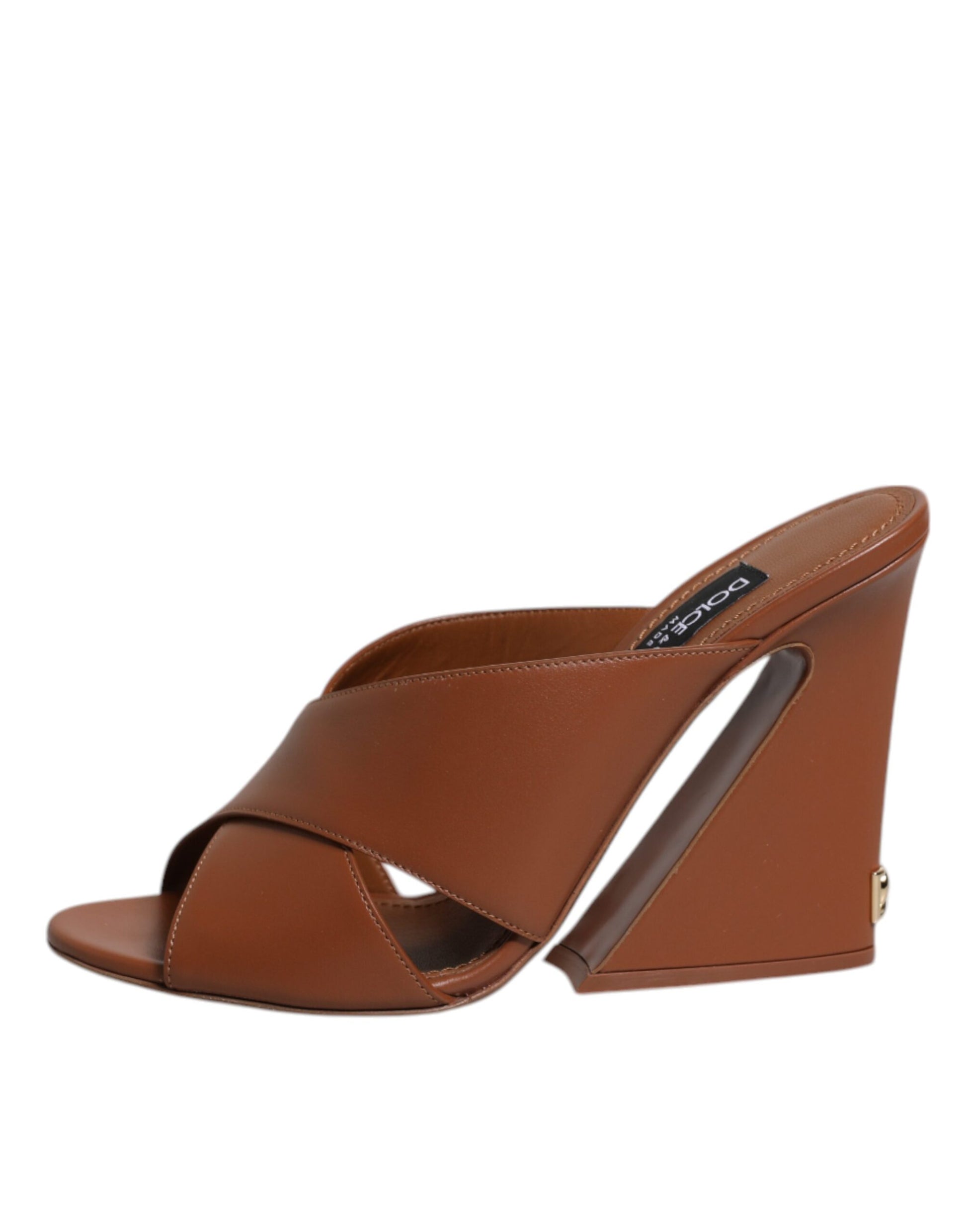 Brown Logo KEIRA Leather Slides Sandals Shoes