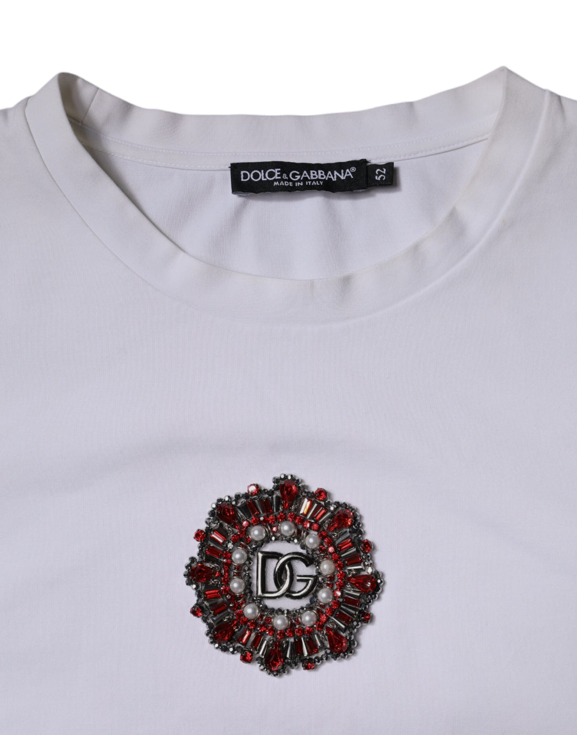White Logo Embellished Crew Neck T-shirt