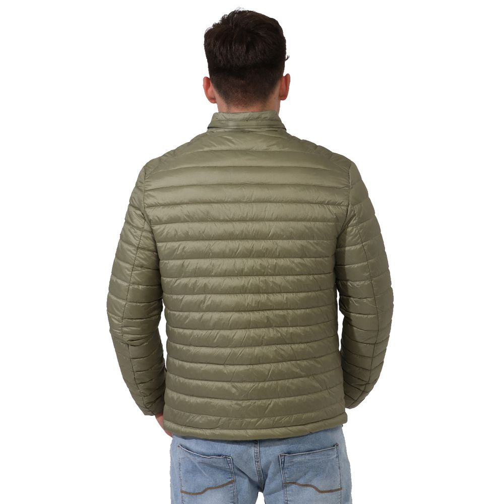 Green Nylon Men Jacket with Concealable Hood