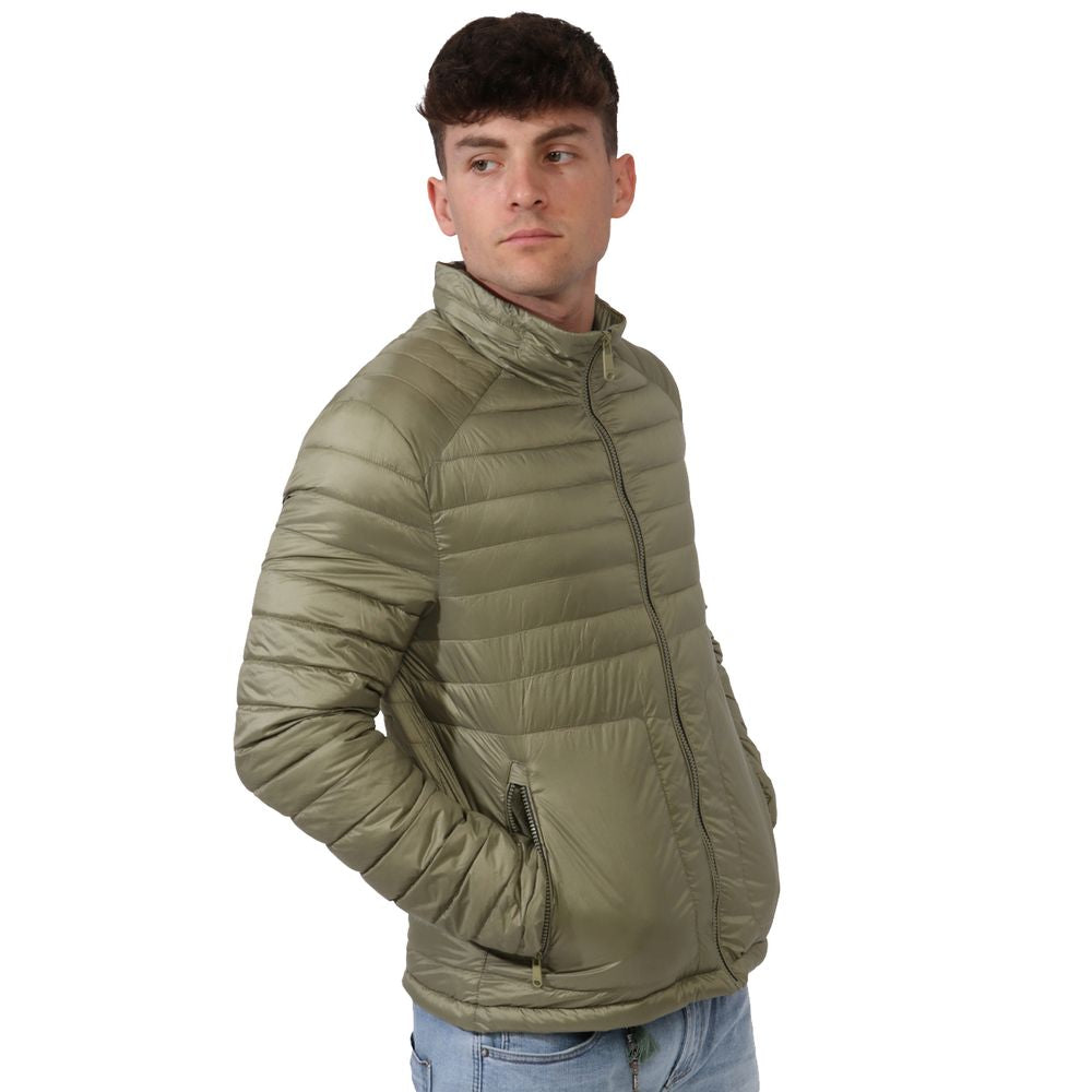Green Nylon Men Jacket with Concealable Hood