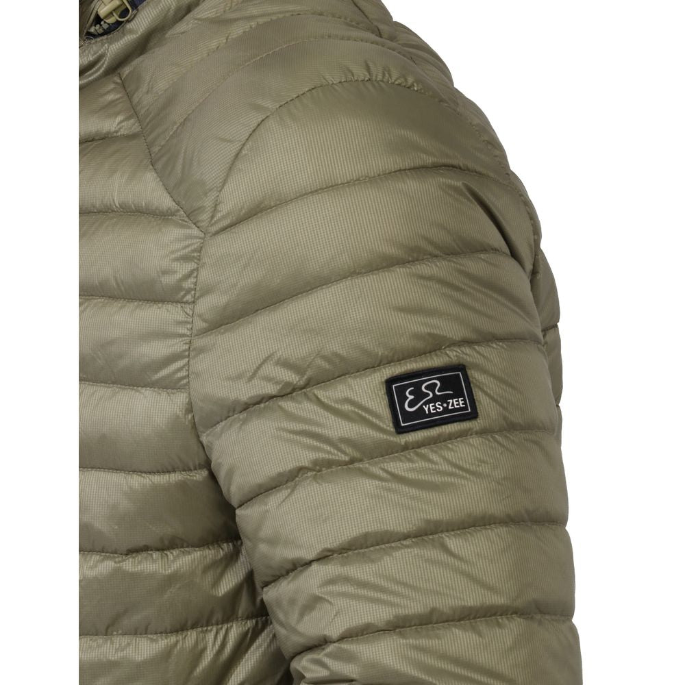 Green Nylon Men Jacket with Concealable Hood