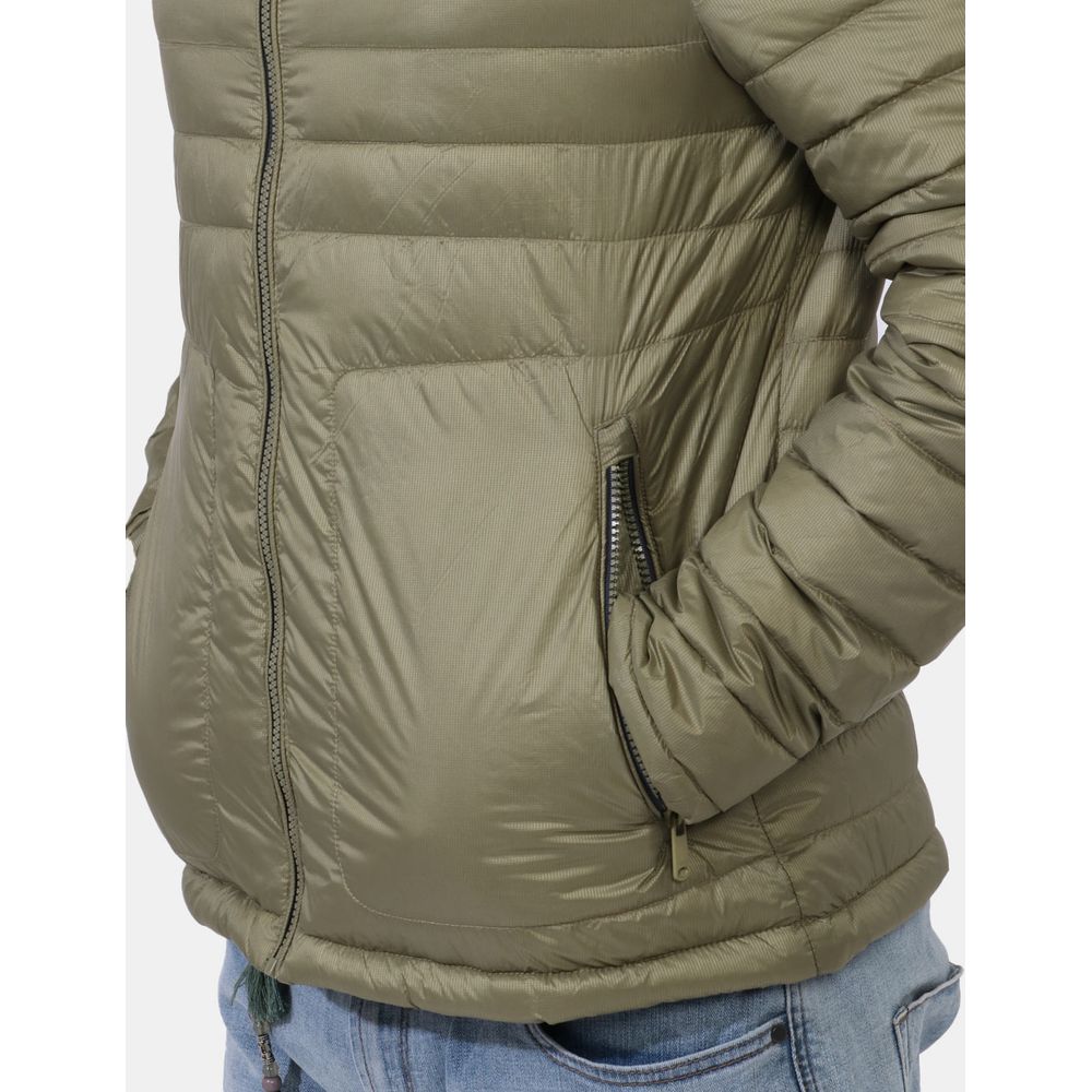 Green Nylon Men Jacket with Concealable Hood