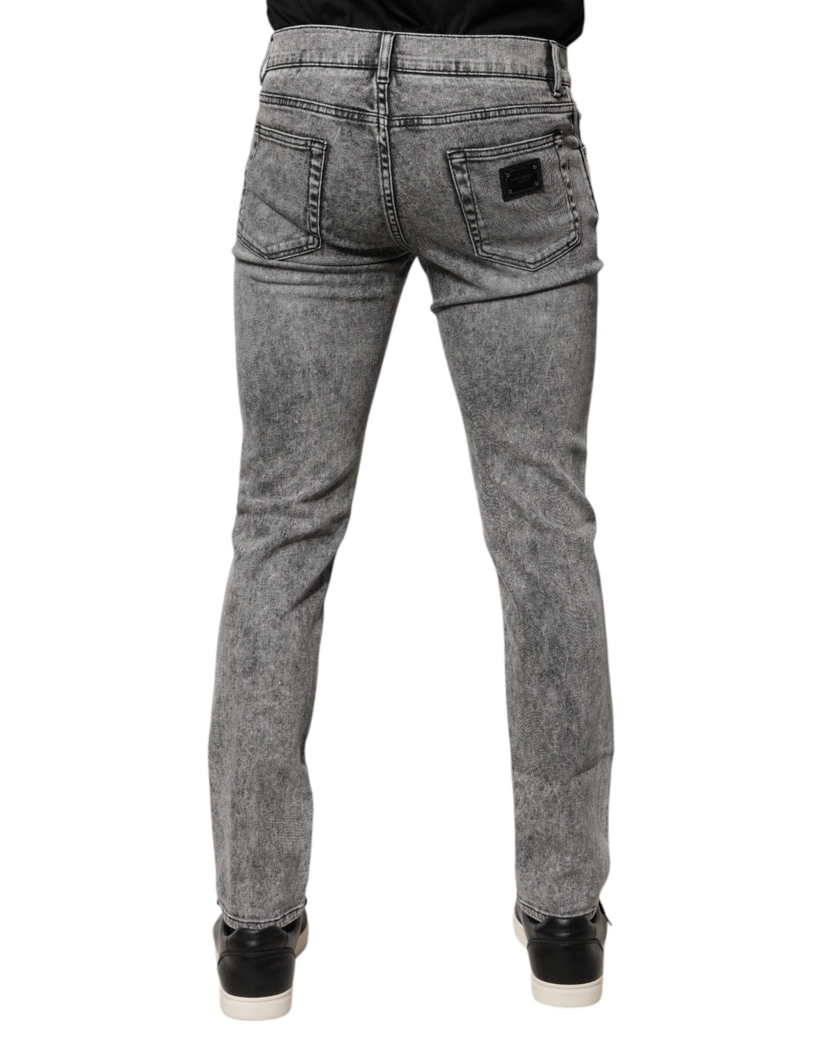 Gray Logo Plaque Cotton Slim Fit Denim Jeans
