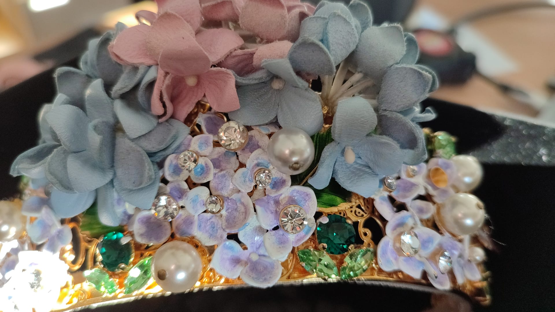 Gold Crystal Purple Hortensia Headband Crown Diadem