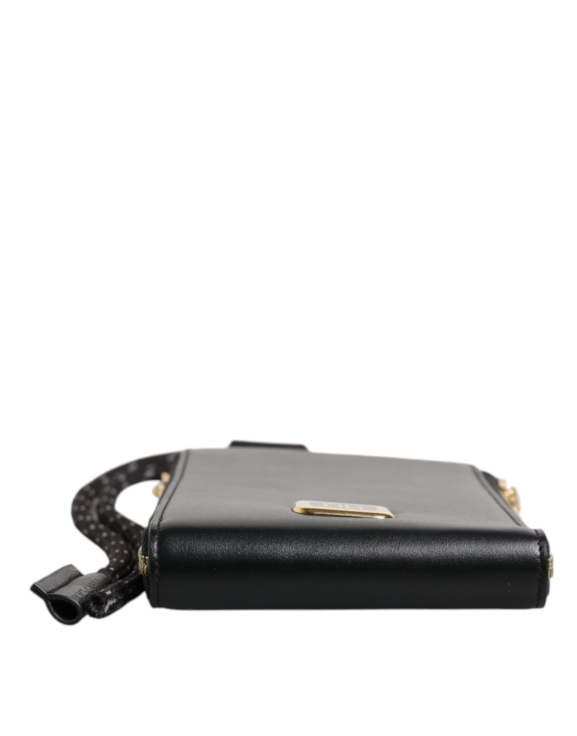 Black Leather Logo Plaque Neck Strap Card Coin Wallet