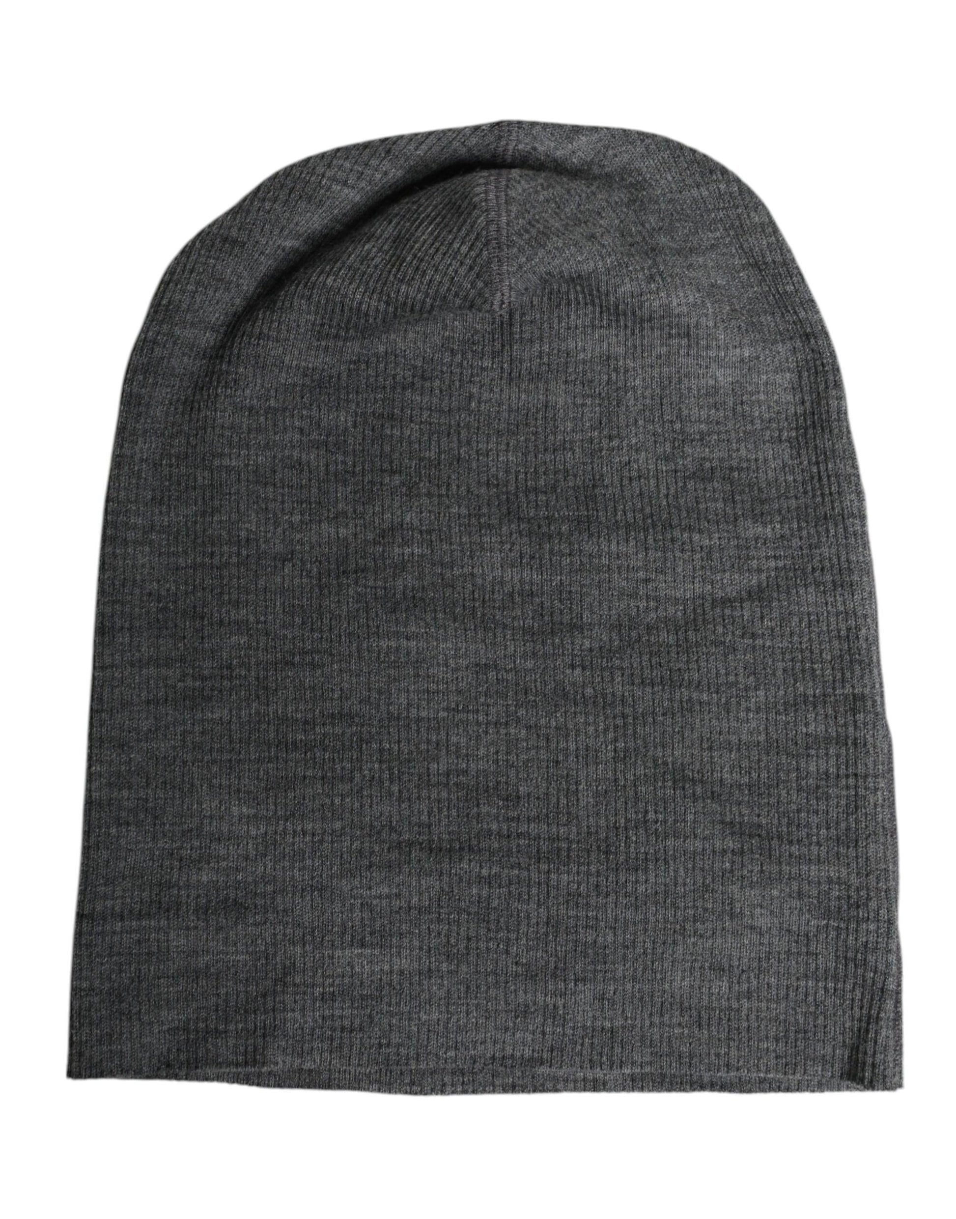 Gray Wool Blend Knitted Beanie Cap