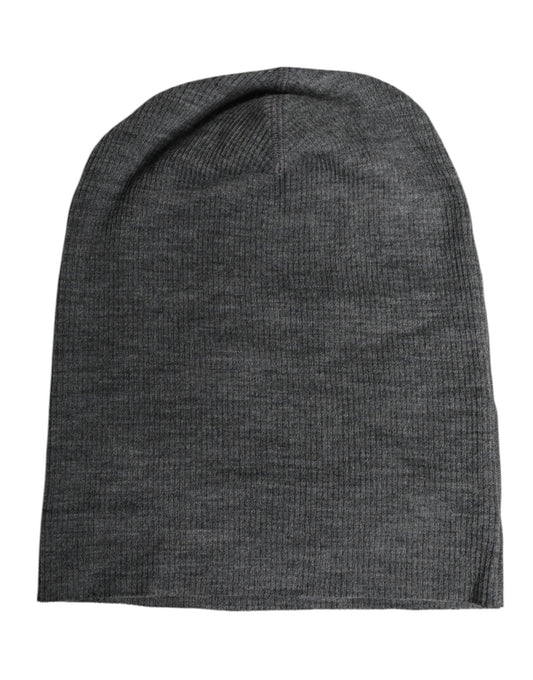 Gray Wool Blend Knitted Beanie Cap