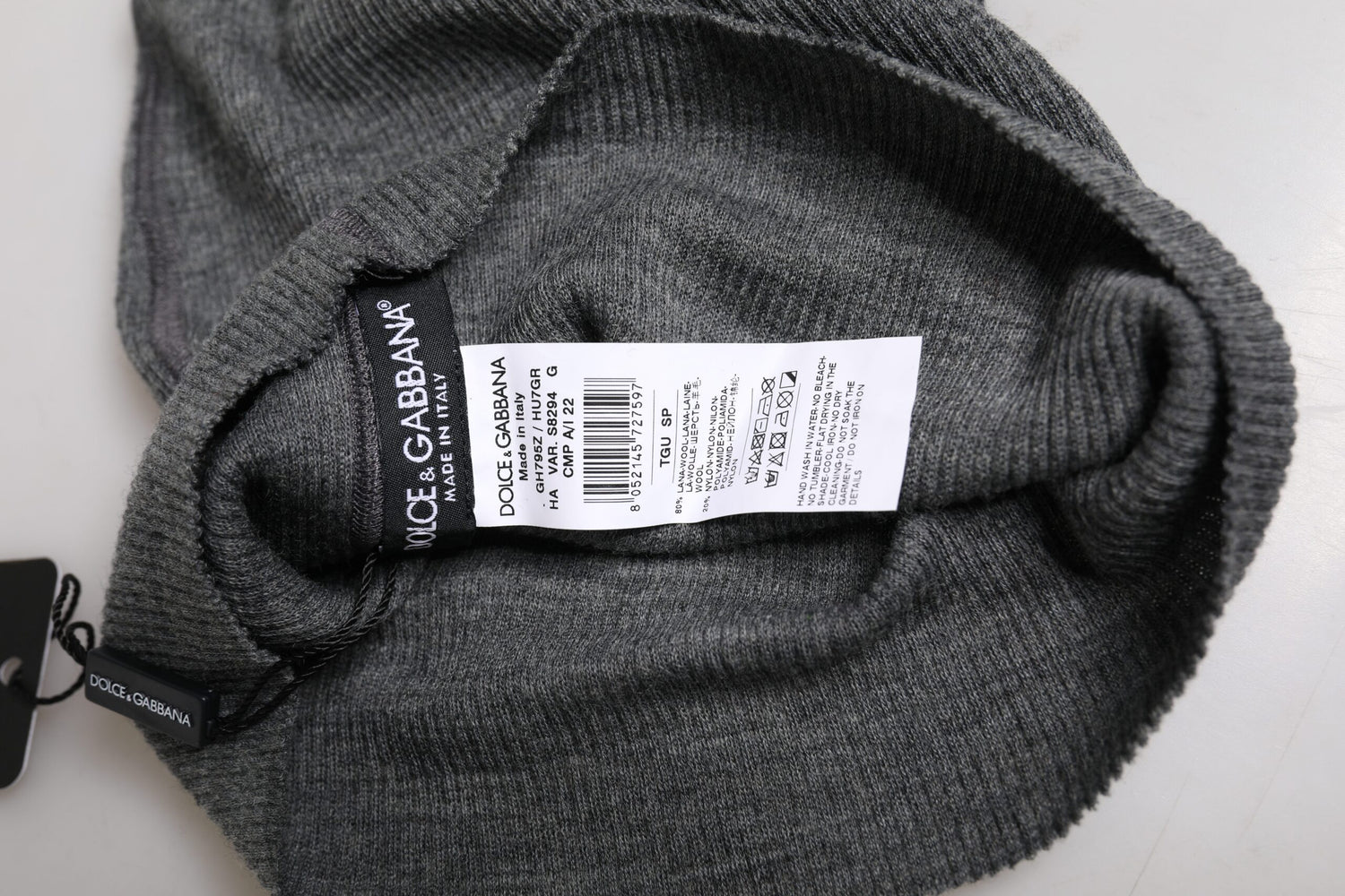 Gray Wool Blend Knitted Beanie Cap