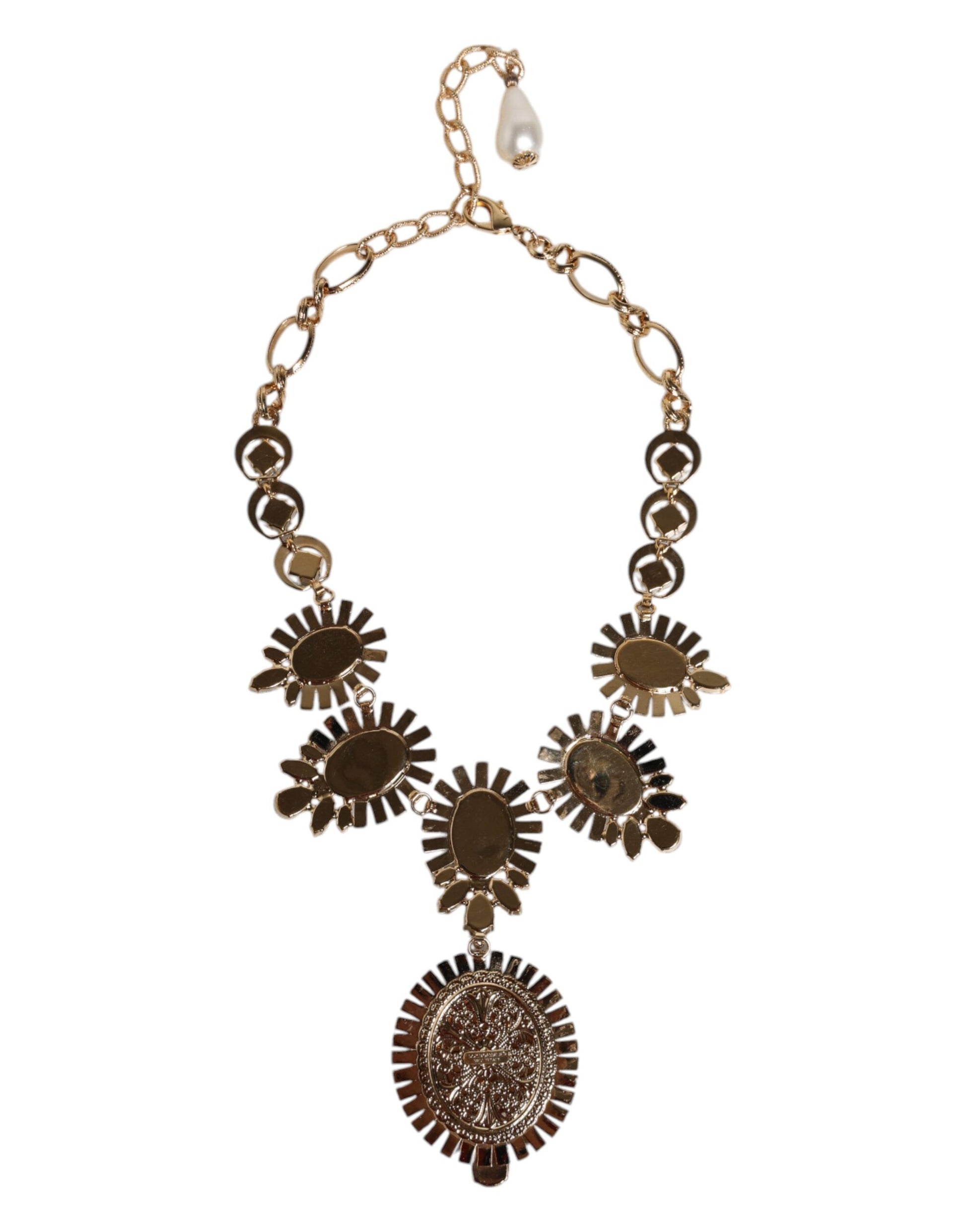 Gold Brass Pietre Oval Crystal Embellished Necklace