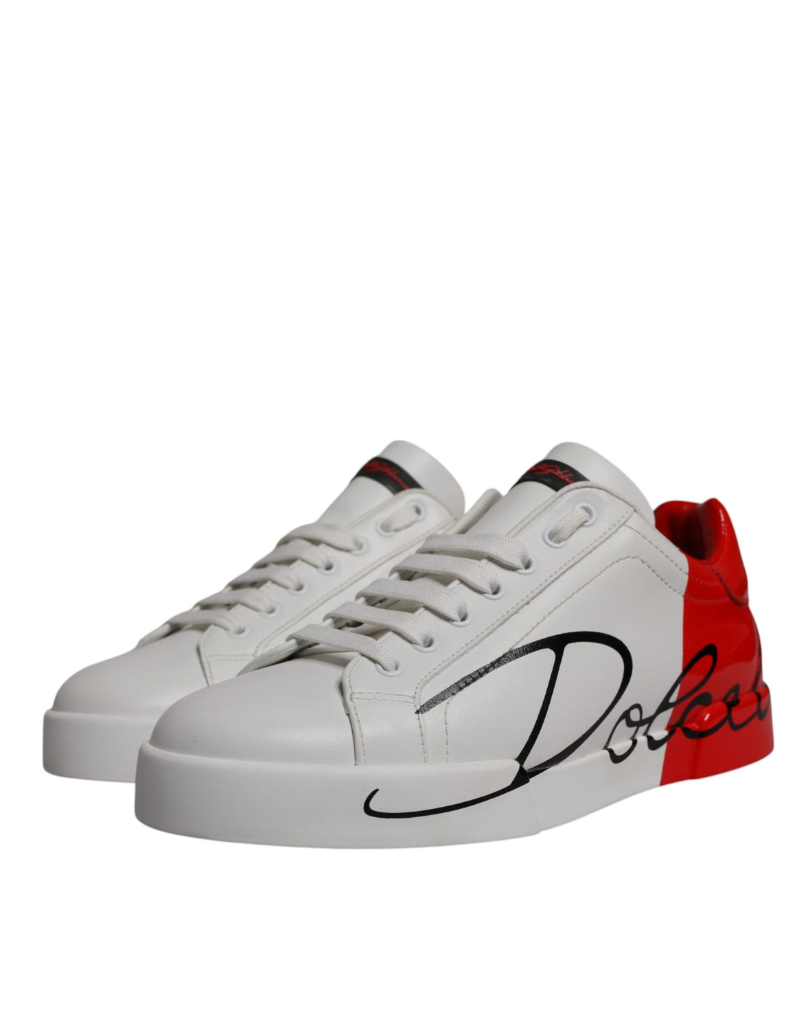 White Red Leather Logo Low Top Sneakers Shoes