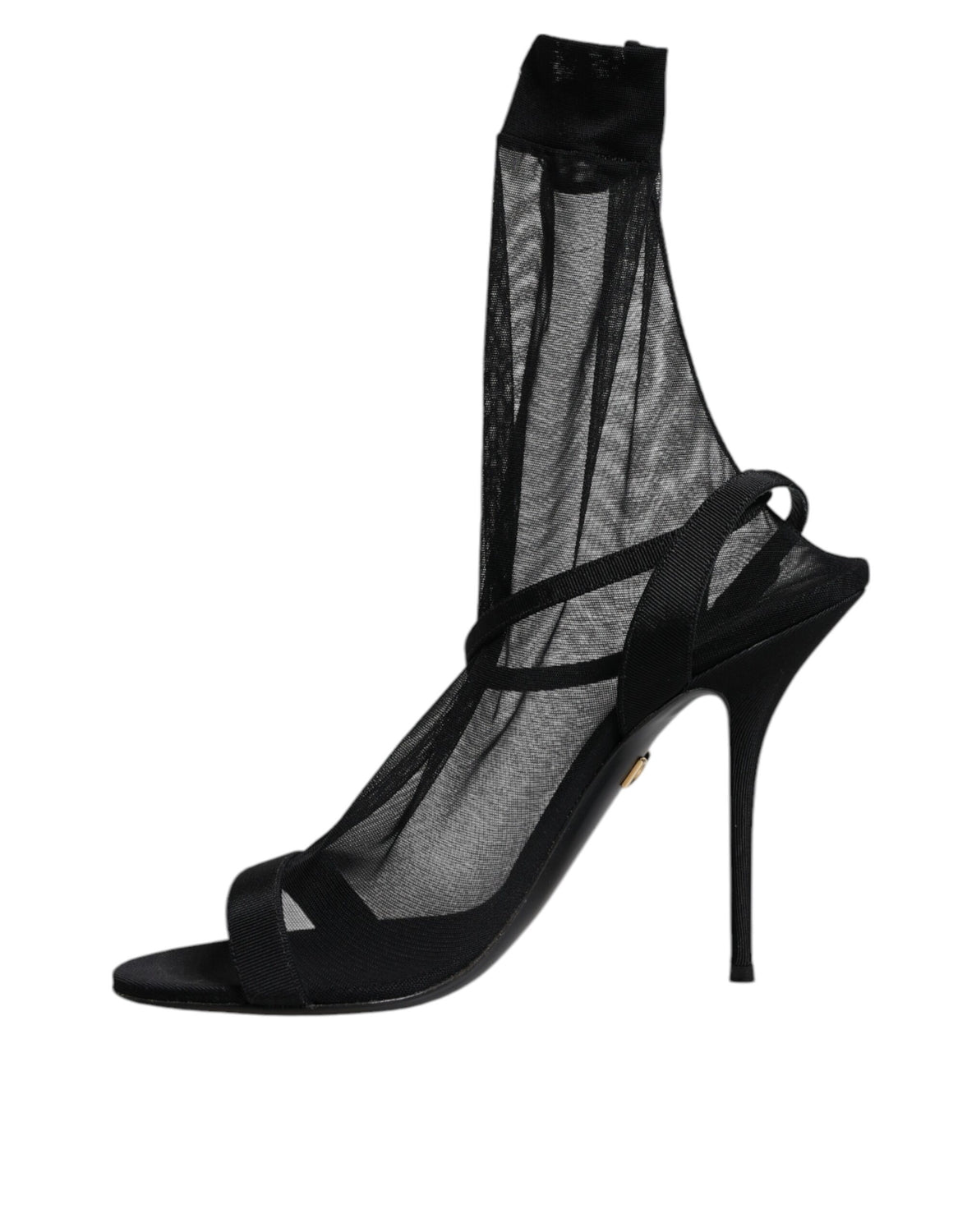 Black Tulle Stretch Heels Sandals Shoes