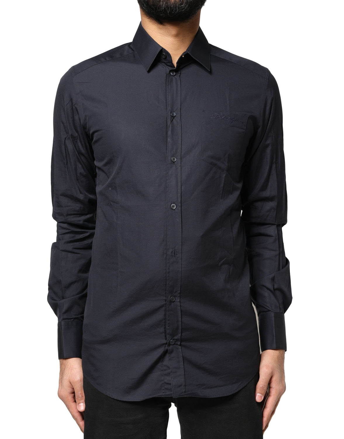 Dark Blue GOLD Cotton Long Sleeves Dress Shirt
