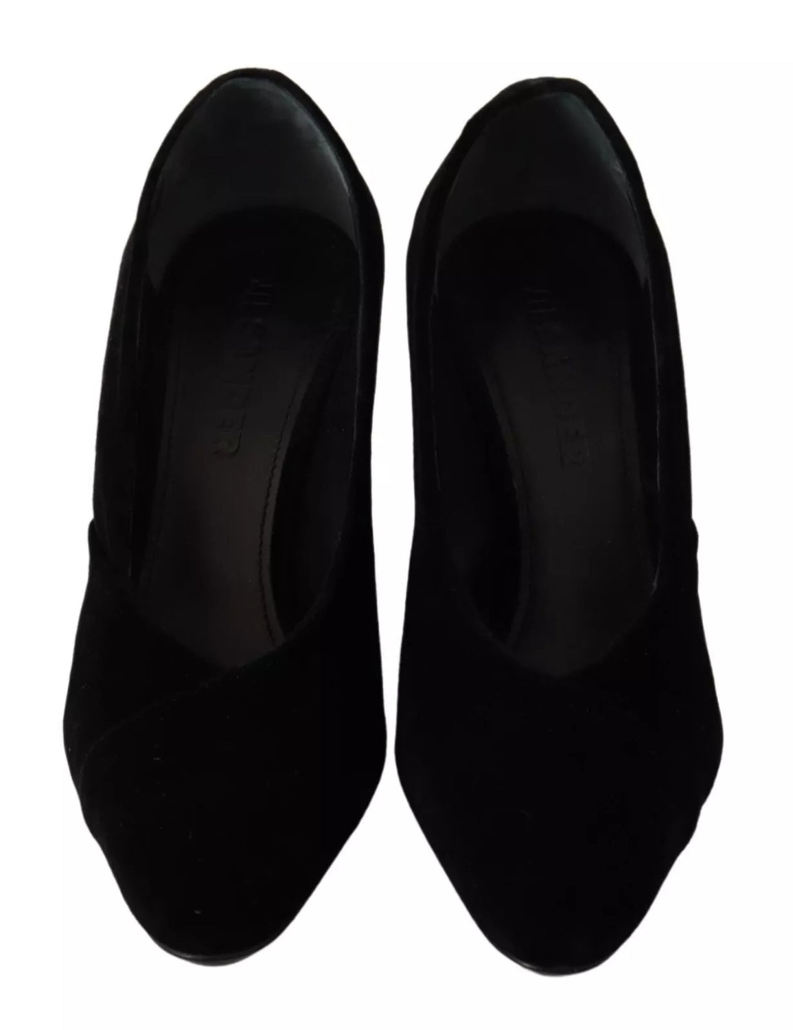 Black Leather Suede Block Heels Pumps Shoes