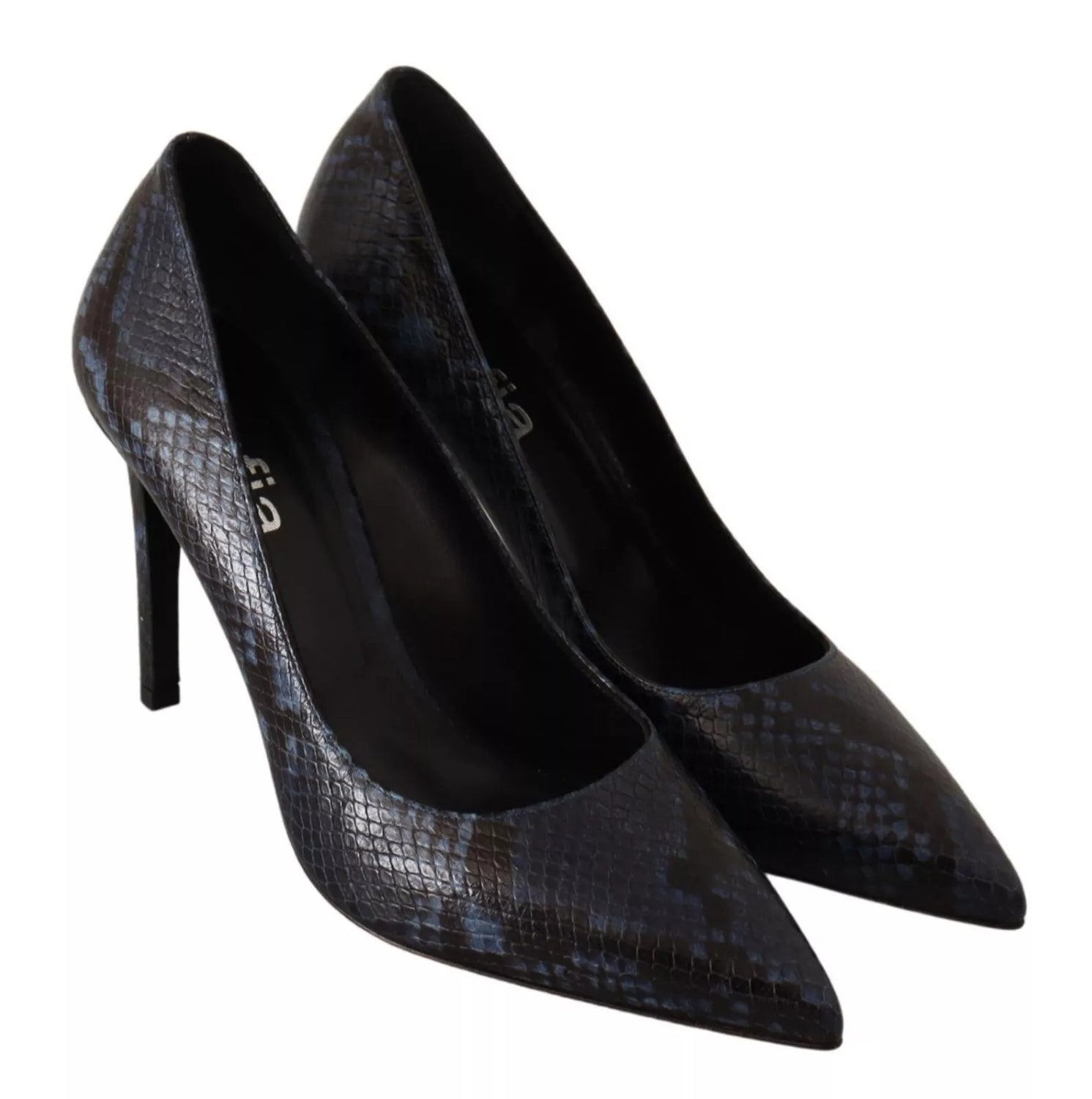 Black Snake Skin Leather Stiletto High Heels Pumps Shoes