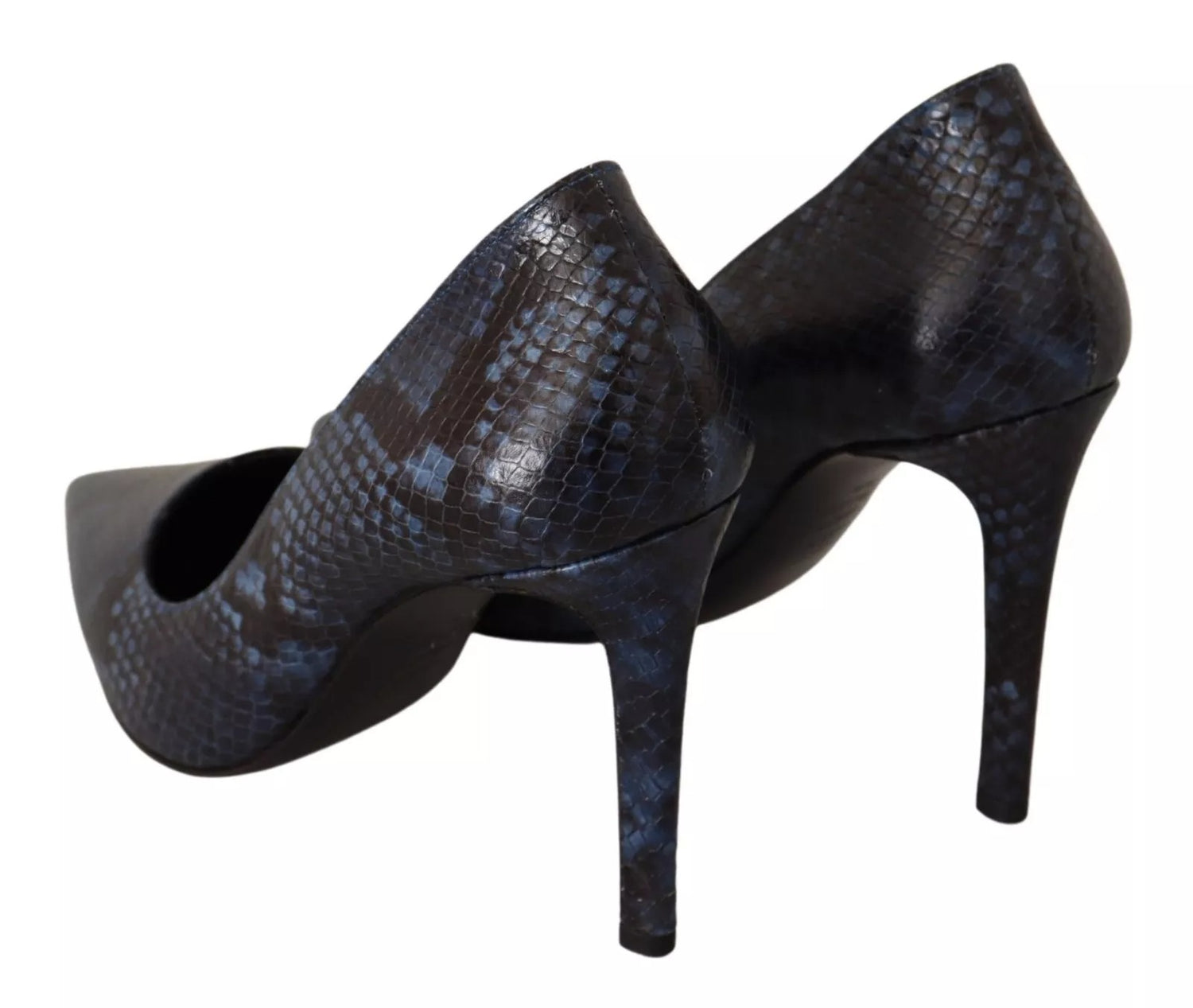 Black Snake Skin Leather Stiletto High Heels Pumps Shoes