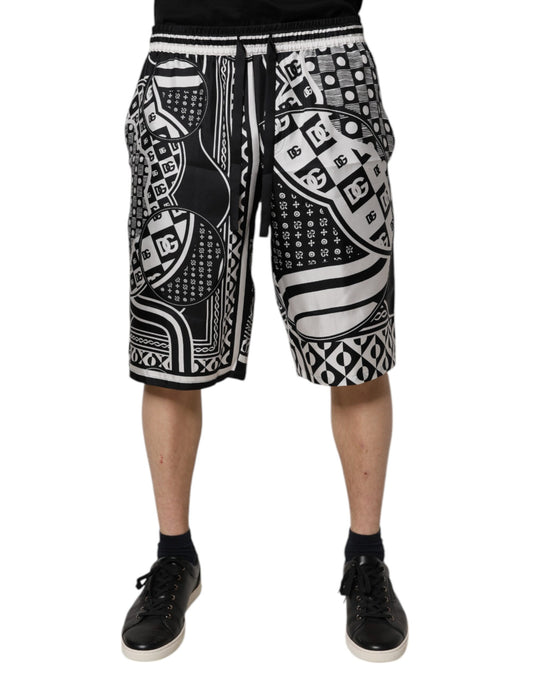 Black White Bandana Silk Men Bermuda Shorts