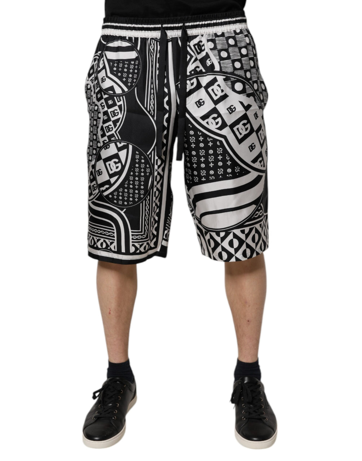 Black White Bandana Silk Men Bermuda Shorts