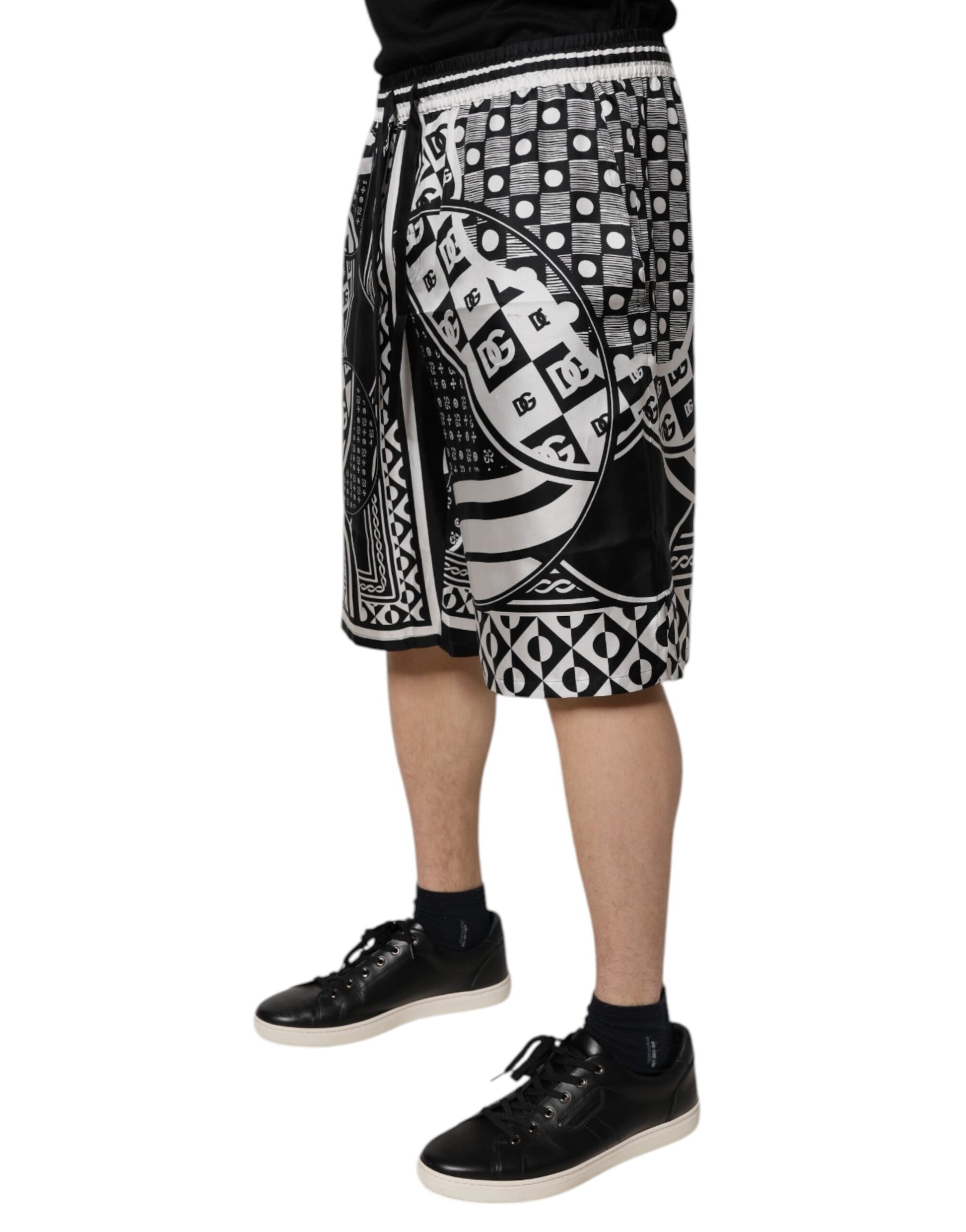 Black White Bandana Silk Men Bermuda Shorts