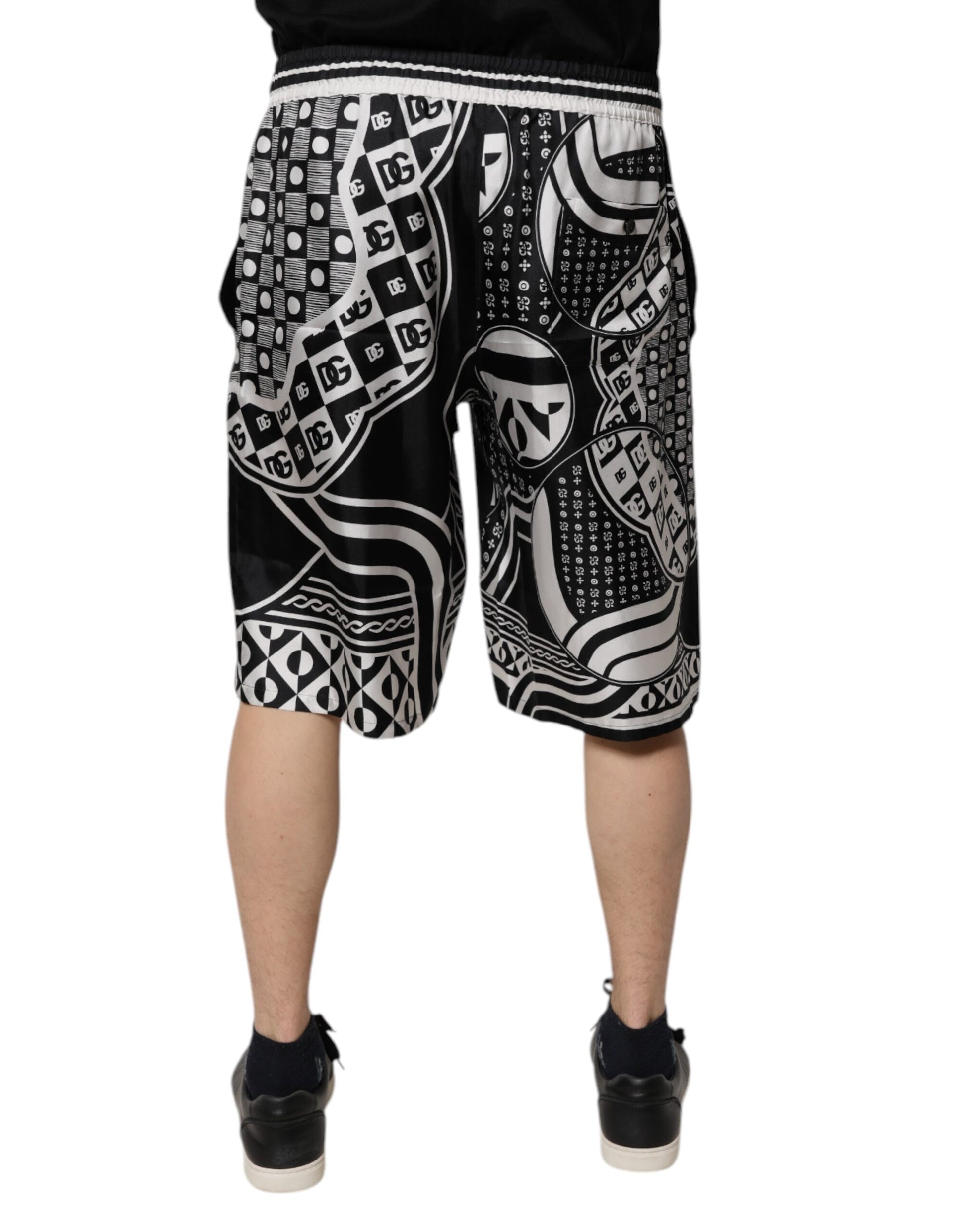 Black White Bandana Silk Men Bermuda Shorts
