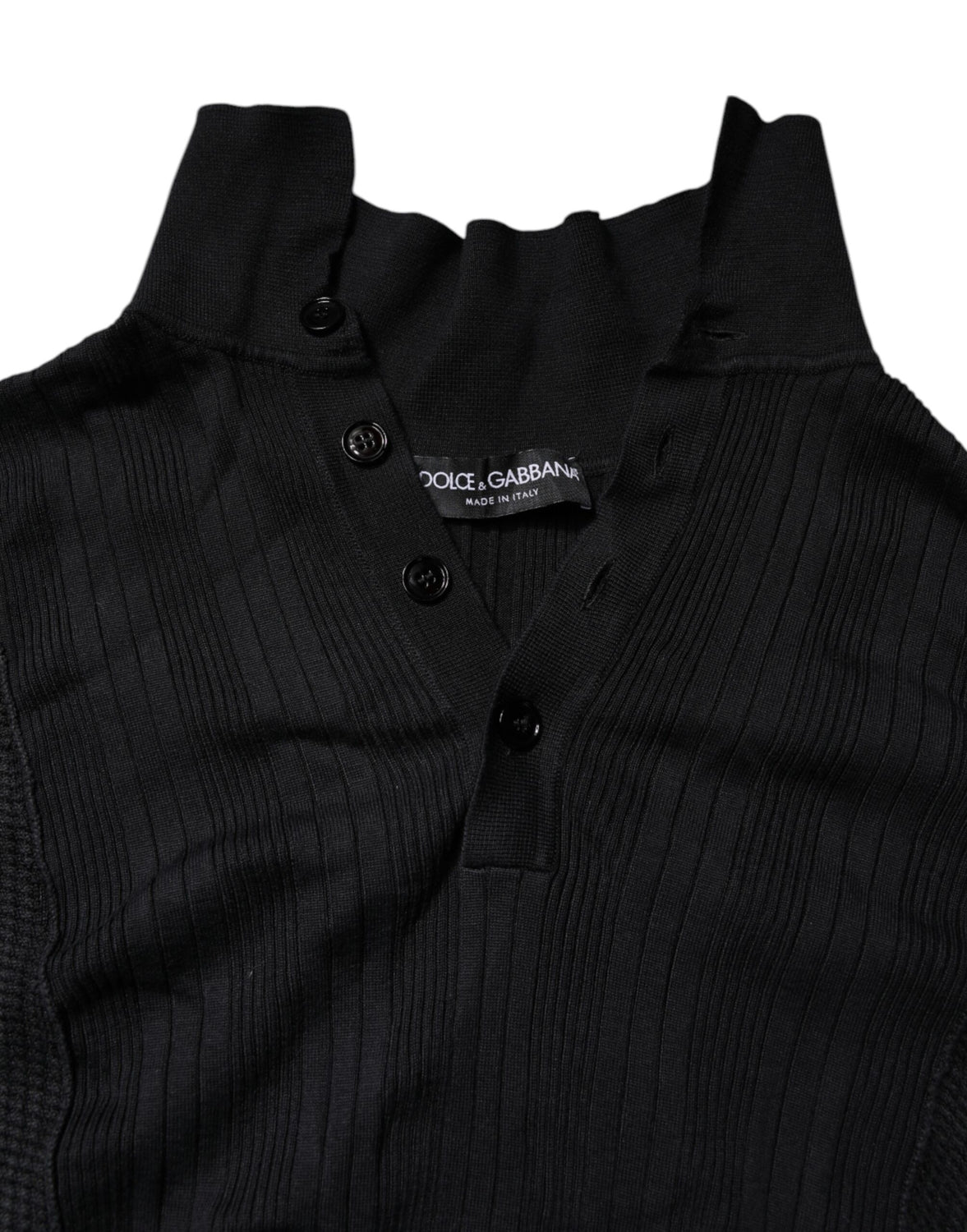 Black Heraldic Silk Buttoned Pullover Sweater