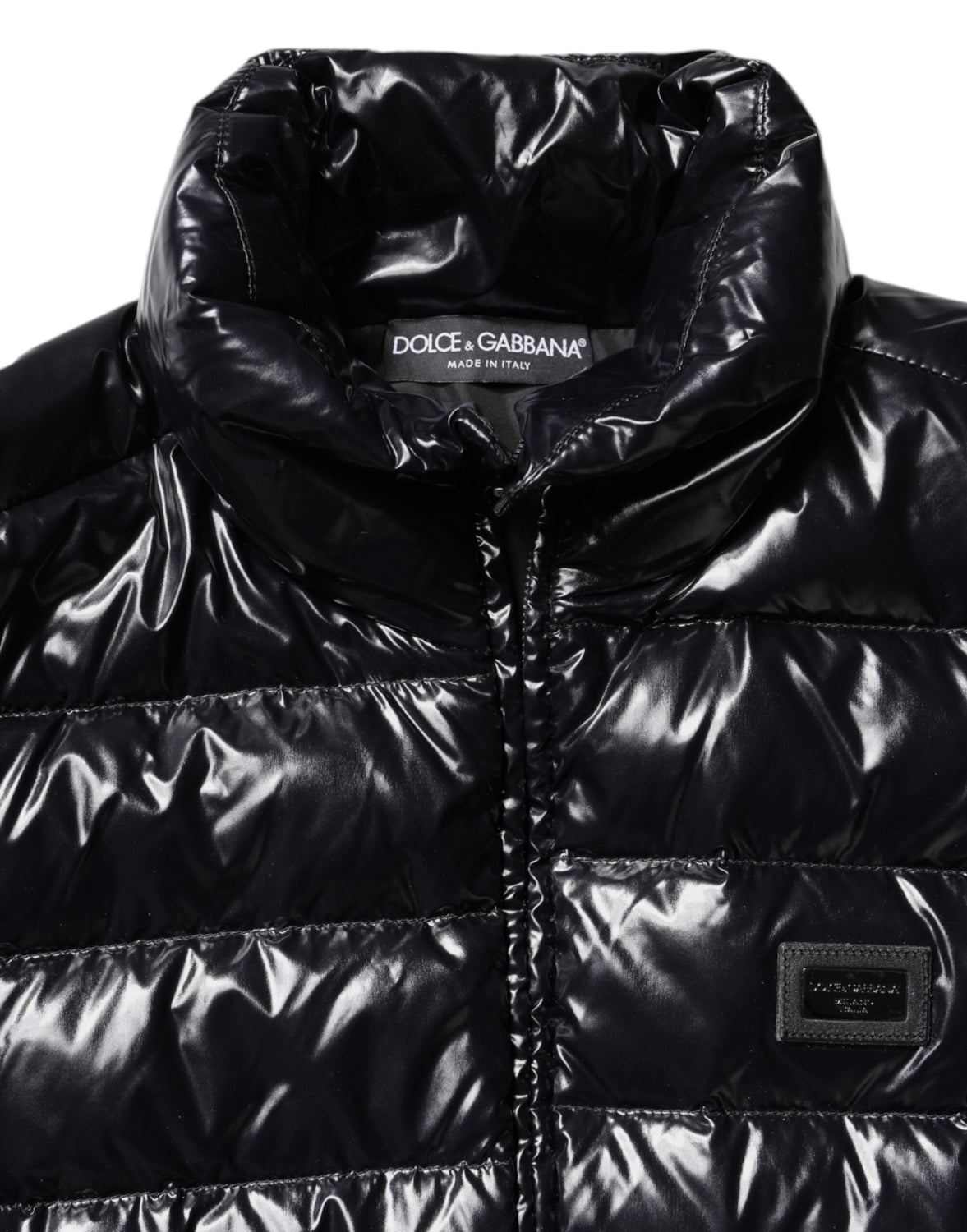 Black Logo Plaque Full Zip Puffer Jacket