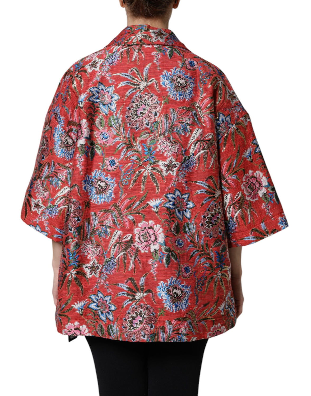 Red Floral Jacquard Button Down Coat Jacket
